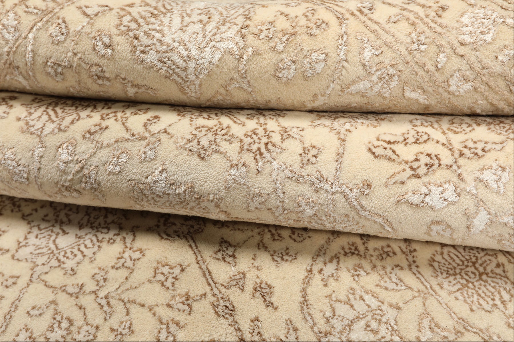 8x10 Ivory, Tan, Color Hand Knotted Tibetan Wool & Bamboo Silk Traditional Oriental Rug