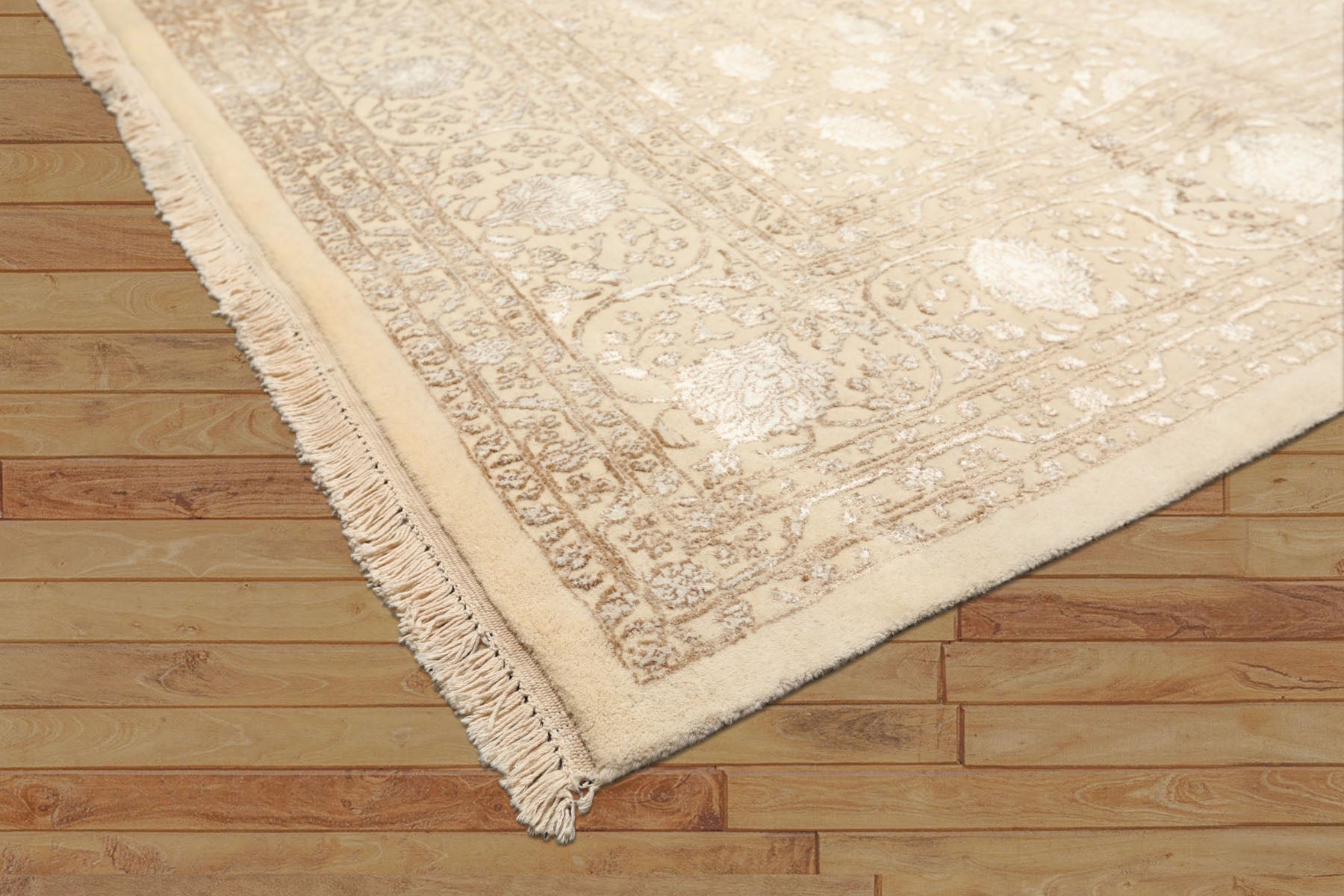 8x10 Ivory, Tan, Color Hand Knotted Tibetan Wool & Bamboo Silk Traditional Oriental Rug