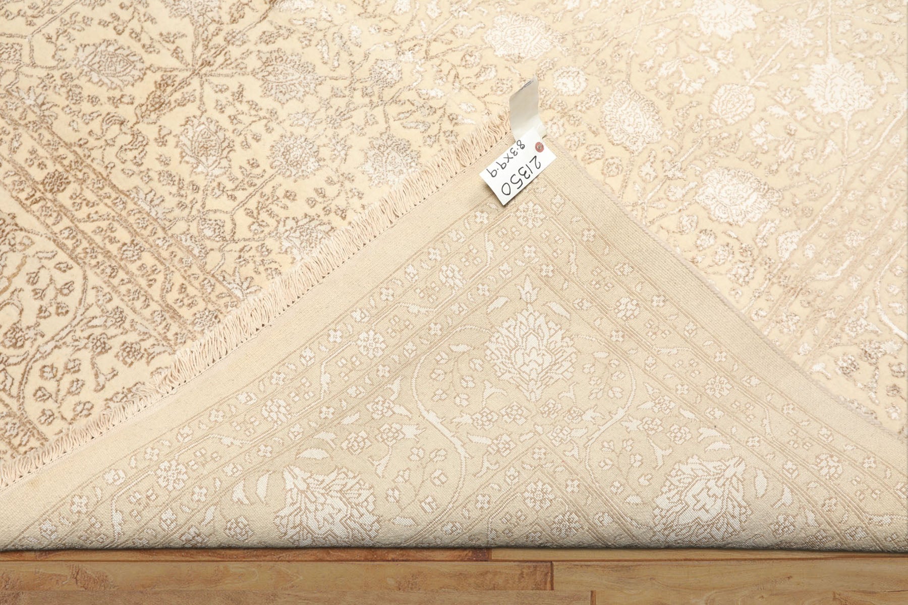 8x10 Ivory, Tan, Color Hand Knotted Tibetan Wool & Bamboo Silk Traditional Oriental Rug