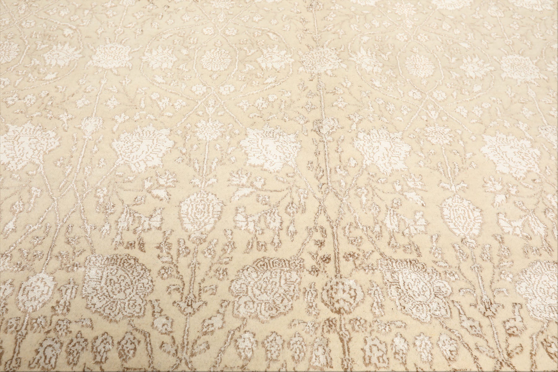 8x10 Ivory, Tan, Color Hand Knotted Tibetan Wool & Bamboo Silk Traditional Oriental Rug