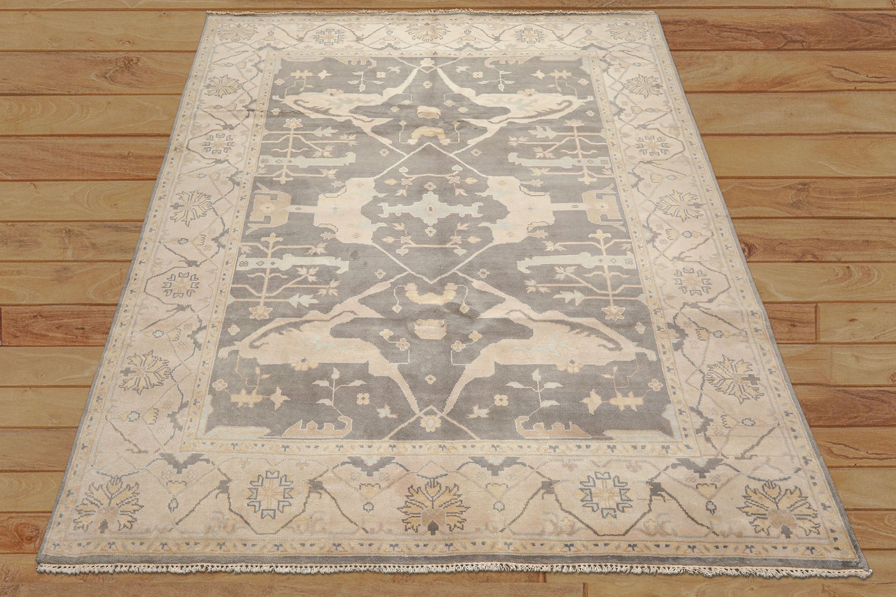 8x10 Gray, Ivory, Light Gold Color Hand Knotted Oushak Wool Traditional Oriental Rug