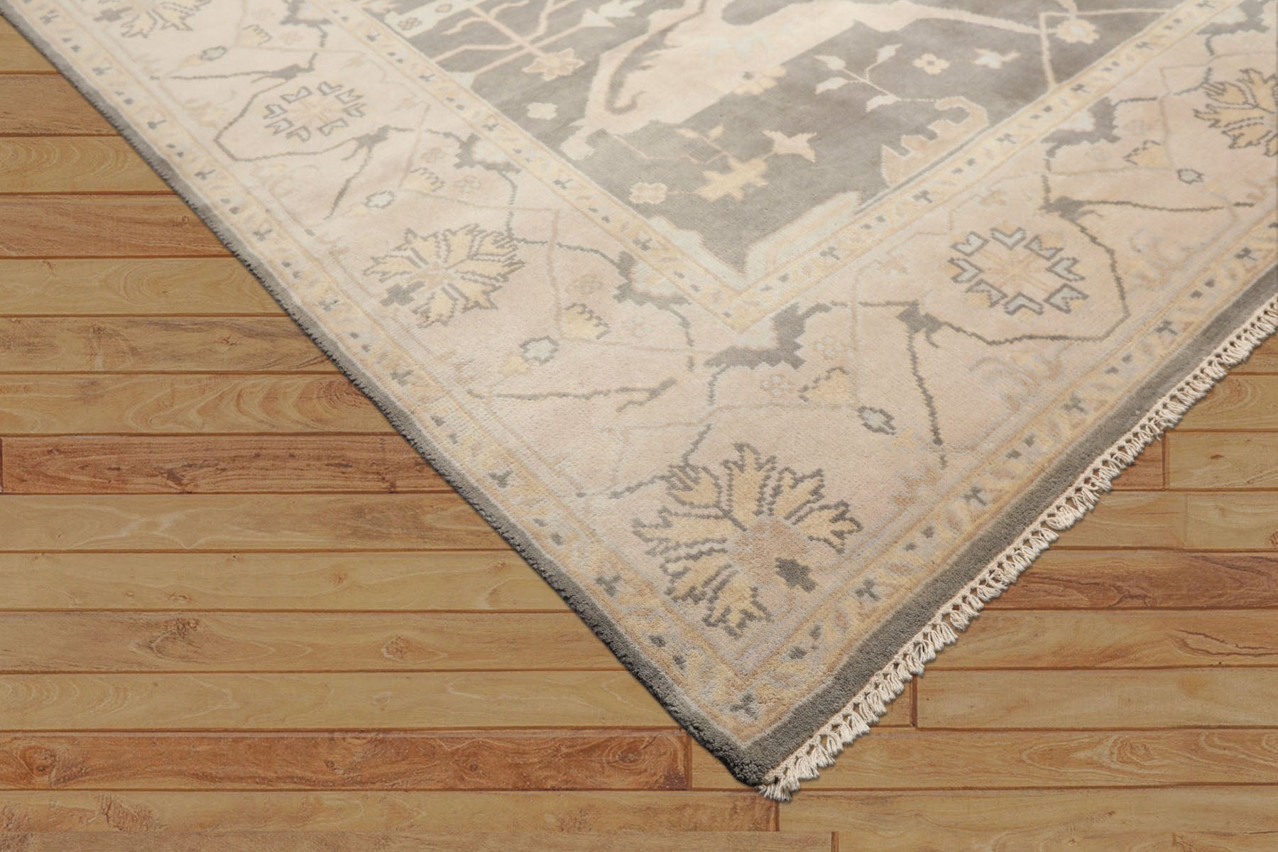 8x10 Gray, Ivory, Light Gold Color Hand Knotted Oushak Wool Traditional Oriental Rug