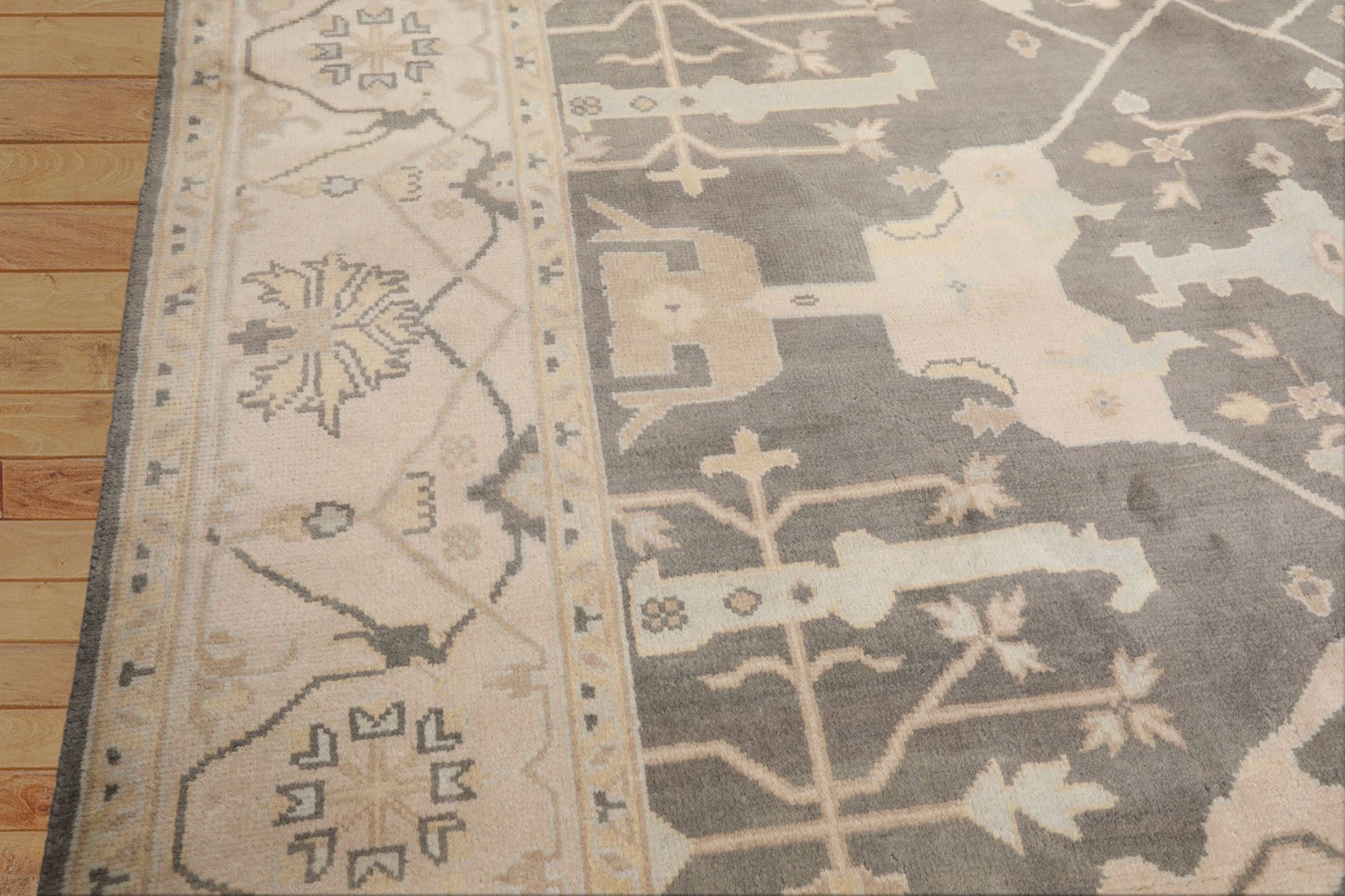 8x10 Gray, Ivory, Light Gold Color Hand Knotted Oushak Wool Traditional Oriental Rug