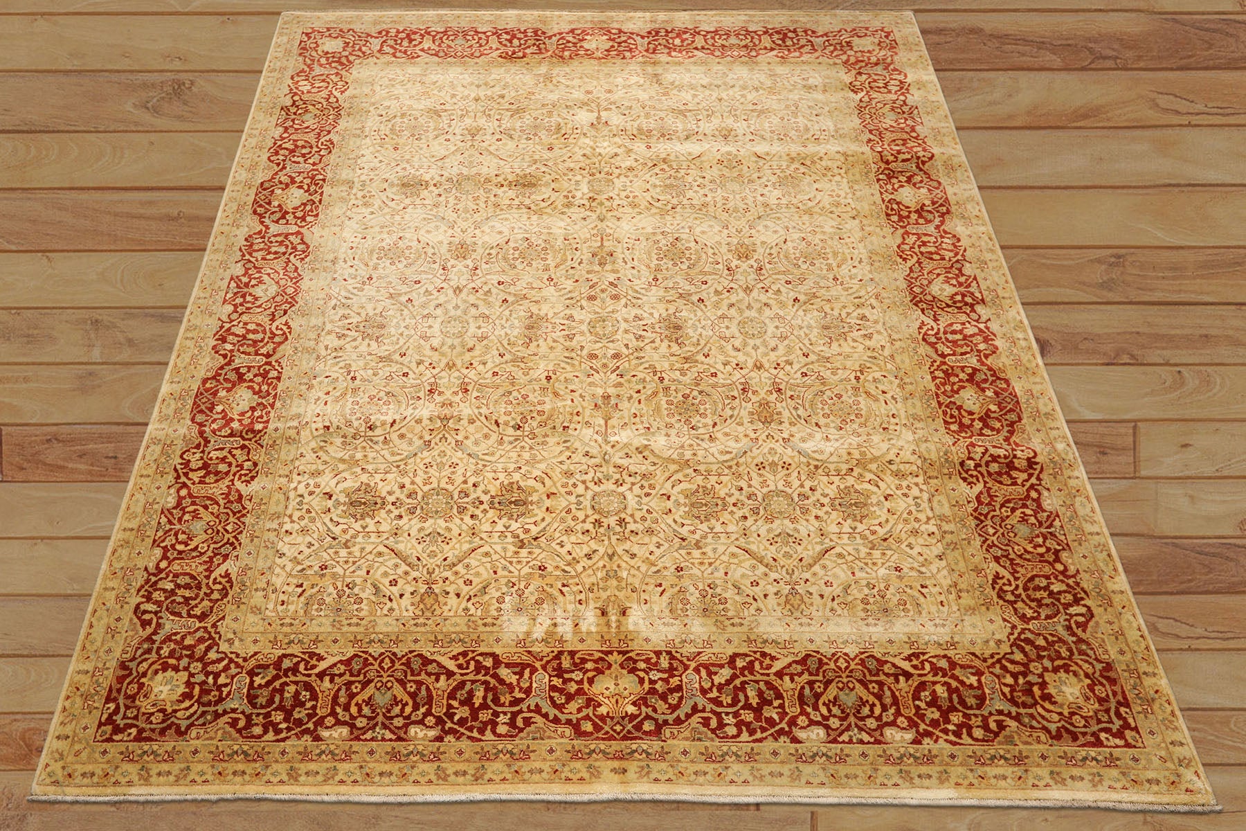 8x10 Beige, Burnt Orange, Mint Color Hand Knotted Agra New Zealand Wool Transitional Oriental Rug