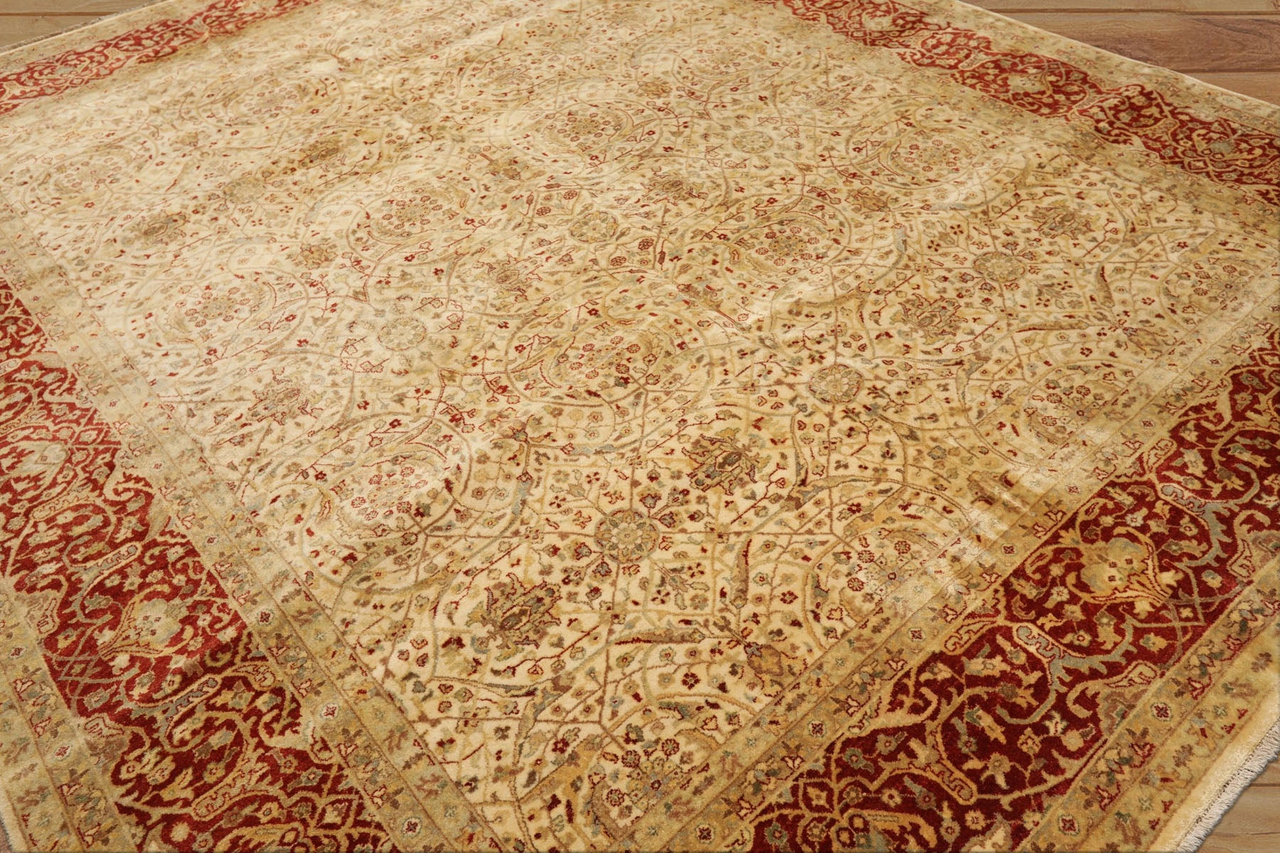8x10 Beige, Burnt Orange, Mint Color Hand Knotted Agra New Zealand Wool Transitional Oriental Rug