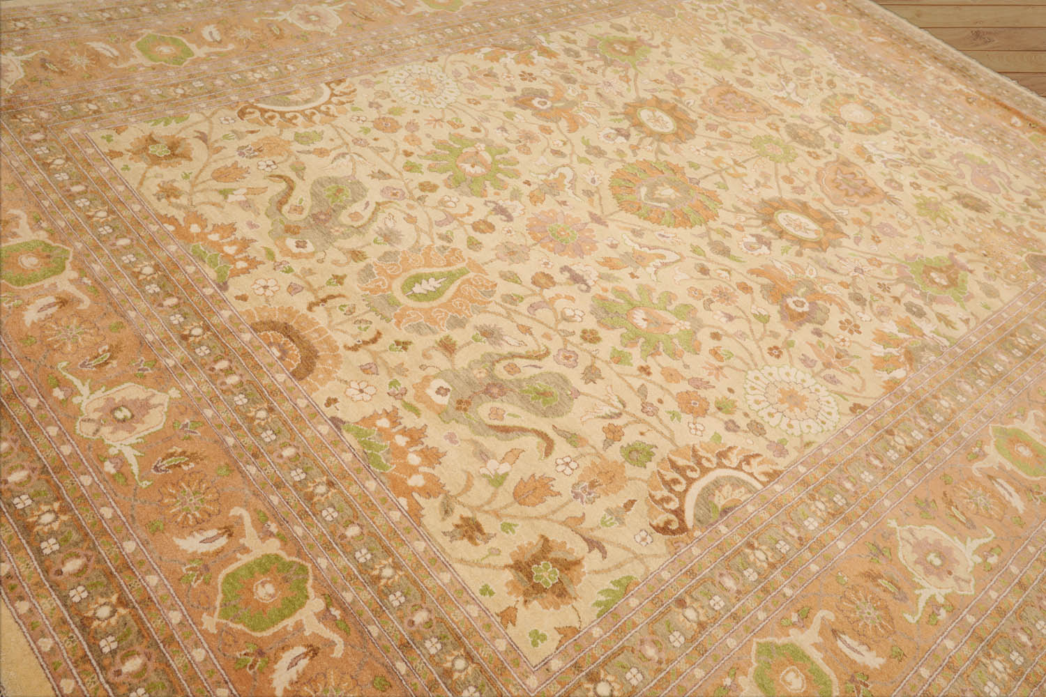 9x12 Beige, Peach, Ivory Color Hand Knotted All-Over 100% Wool Traditional Oriental Rug