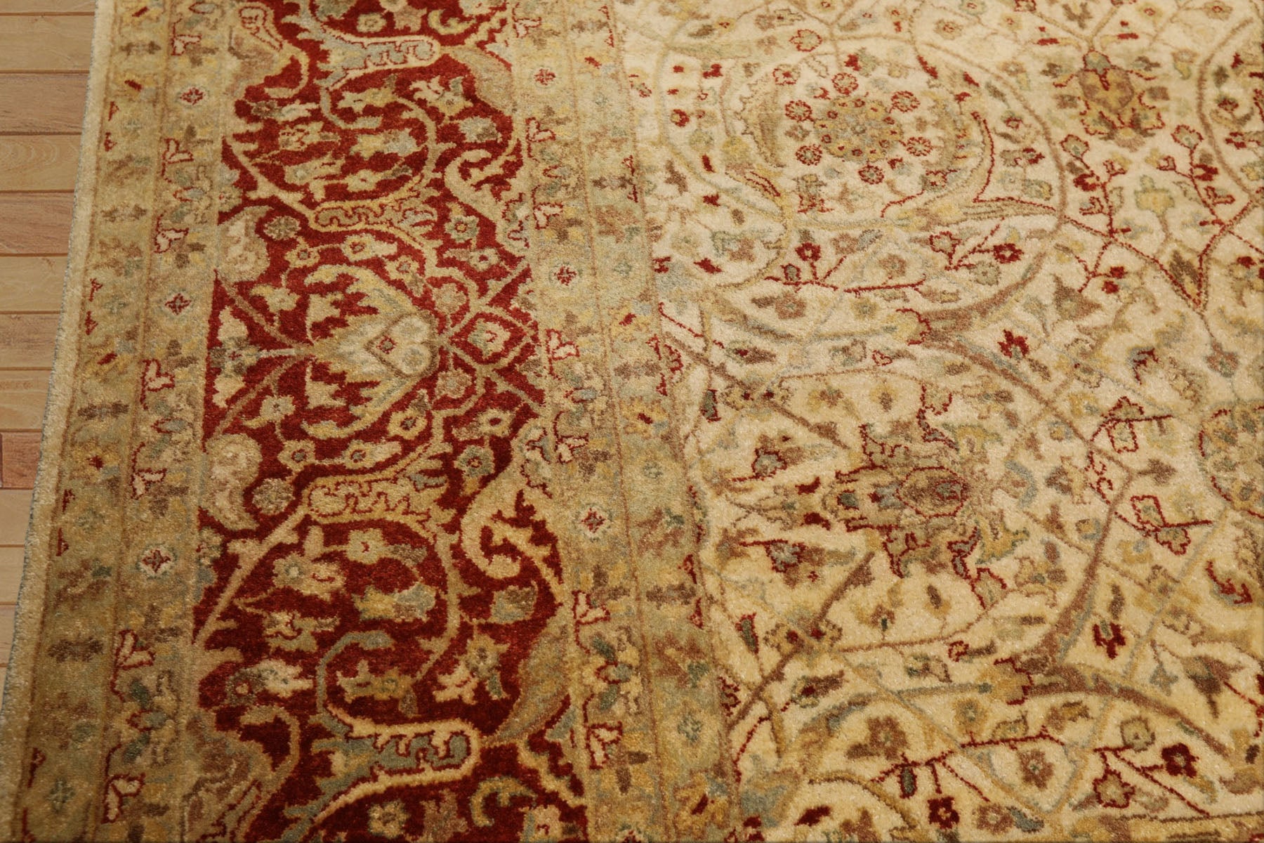 8x10 Beige, Burnt Orange, Mint Color Hand Knotted Agra New Zealand Wool Transitional Oriental Rug