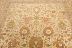 9x12 Beige, Peach, Ivory Color Hand Knotted All-Over 100% Wool Traditional Oriental Rug