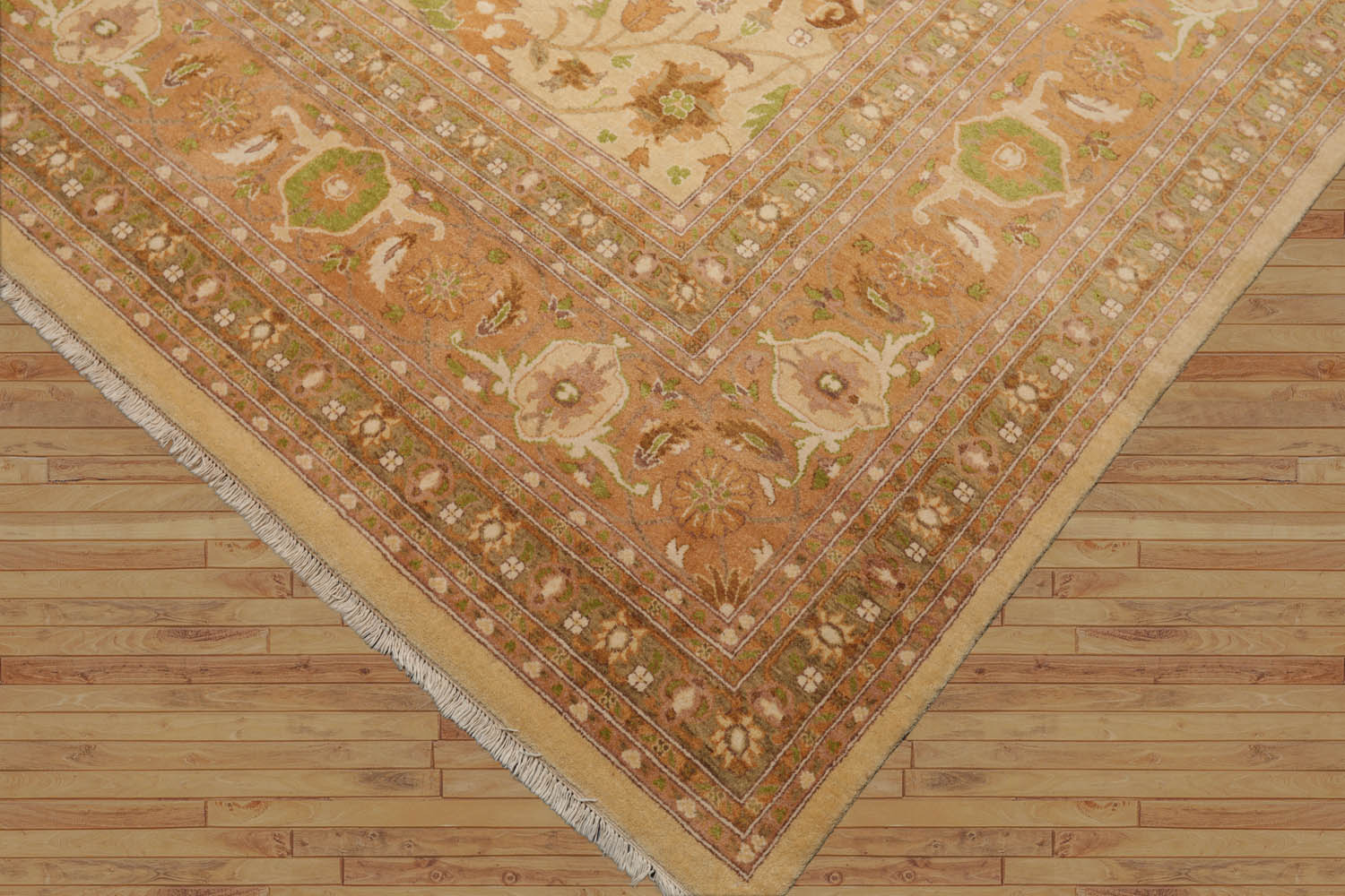 9x12 Beige, Peach, Ivory Color Hand Knotted All-Over 100% Wool Traditional Oriental Rug