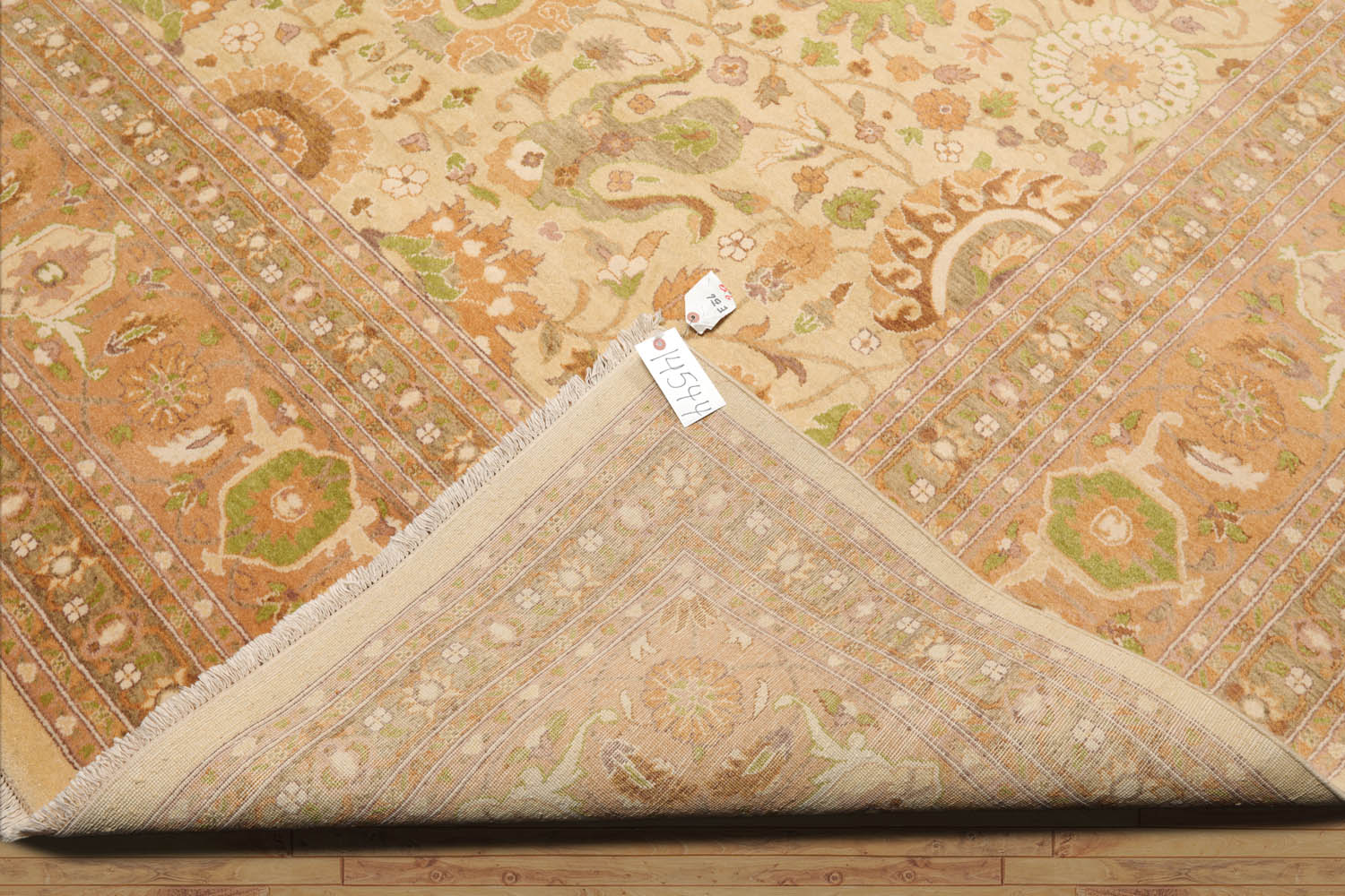 9x12 Beige, Peach, Ivory Color Hand Knotted All-Over 100% Wool Traditional Oriental Rug