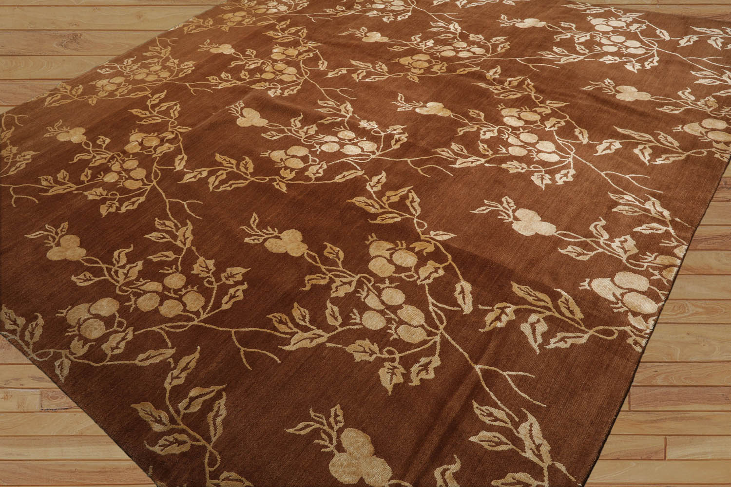 Square Brown, Light Gold, Color Hand Knotted All-Over 100% Wool Transitional Oriental Rug