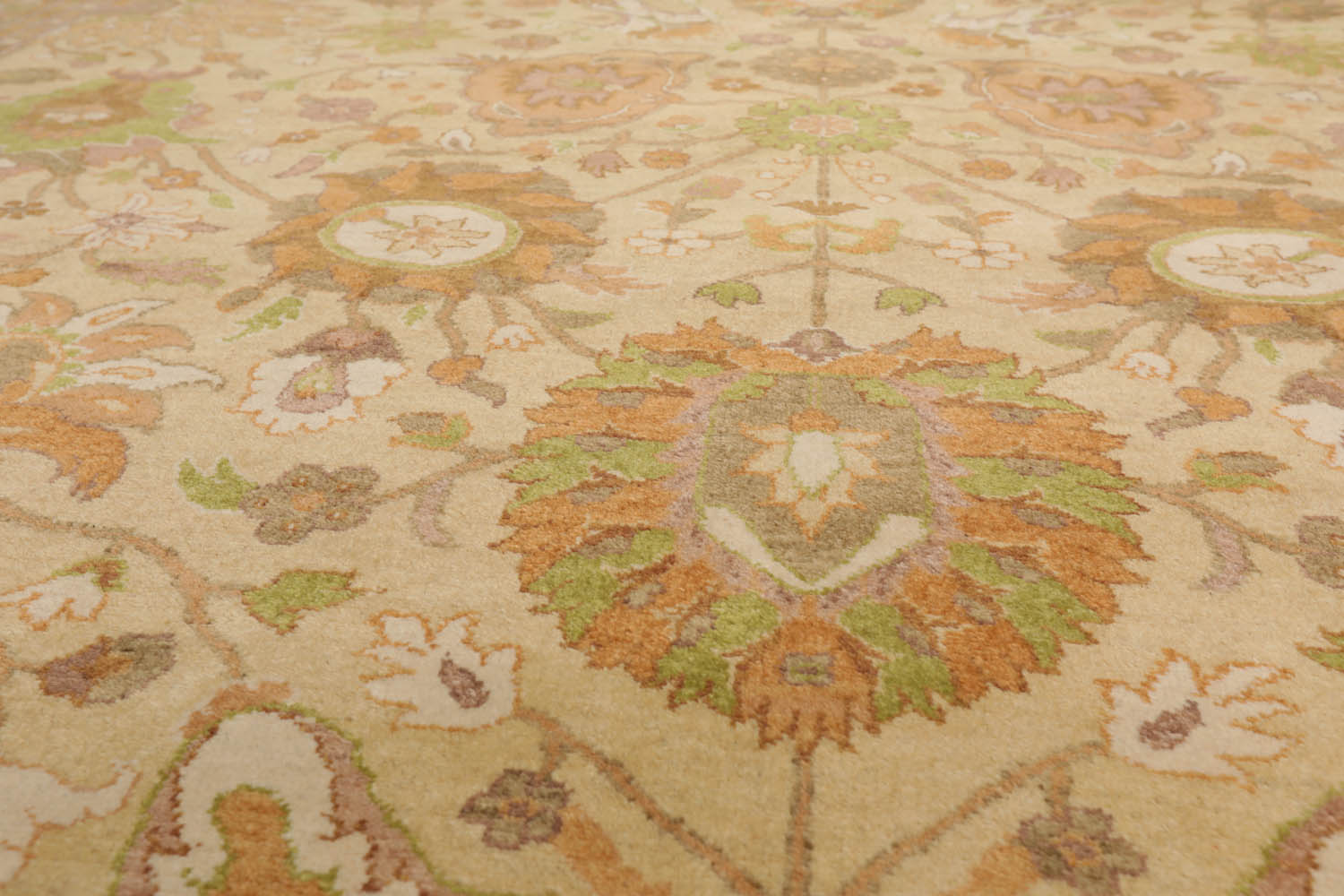 9x12 Beige, Peach, Ivory Color Hand Knotted All-Over 100% Wool Traditional Oriental Rug