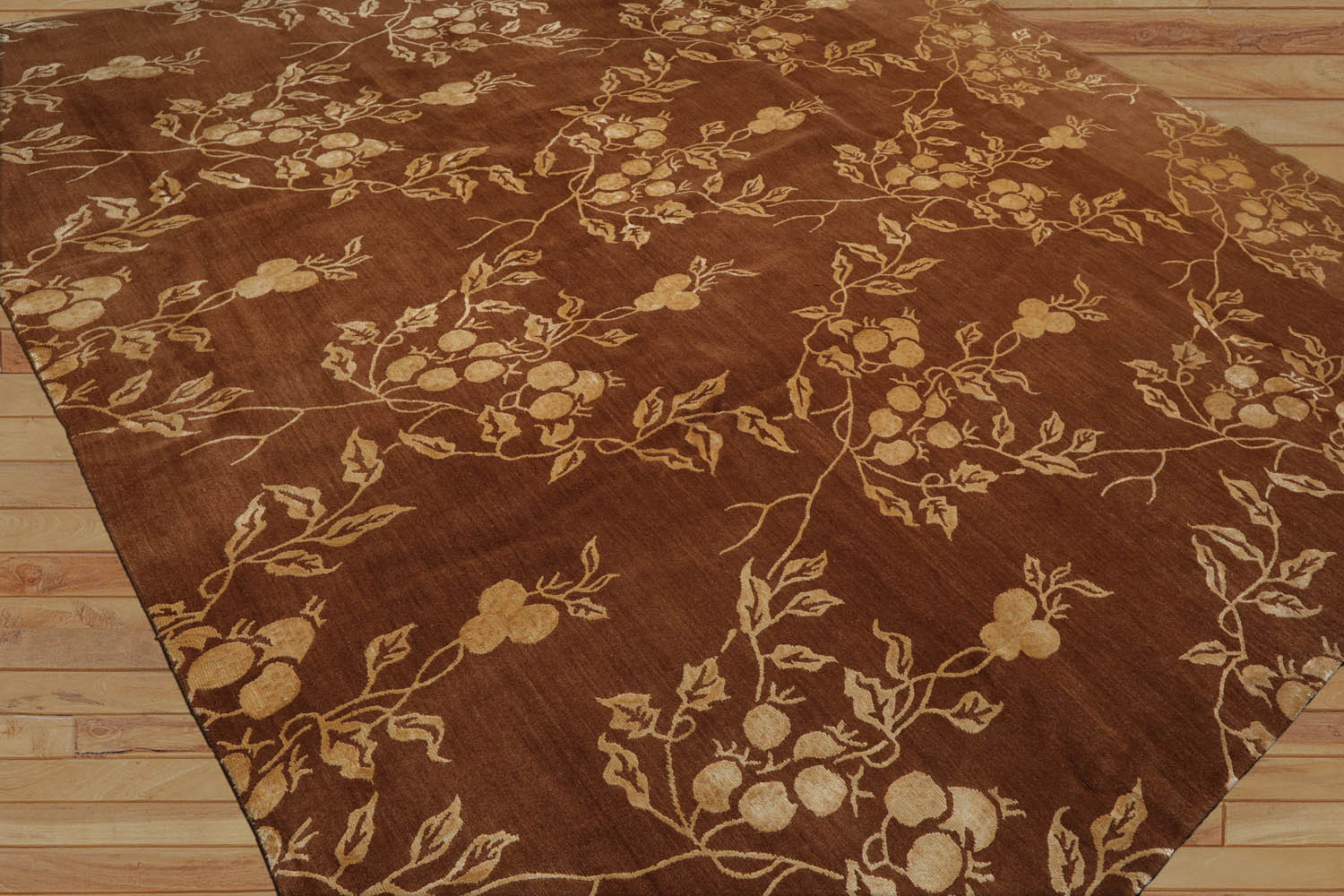 Square Brown, Light Gold, Color Hand Knotted All-Over 100% Wool Transitional Oriental Rug