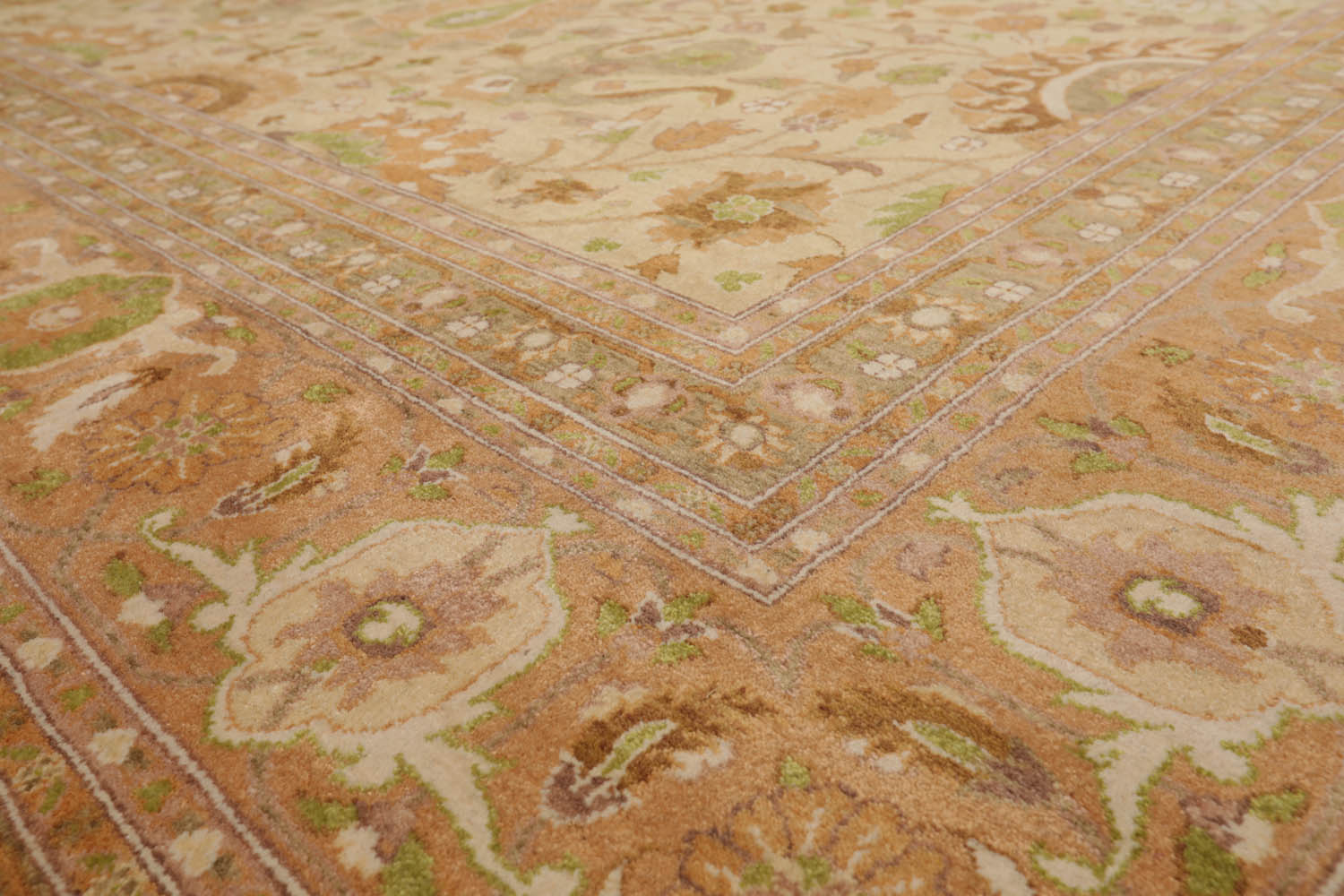 9x12 Beige, Peach, Ivory Color Hand Knotted All-Over 100% Wool Traditional Oriental Rug