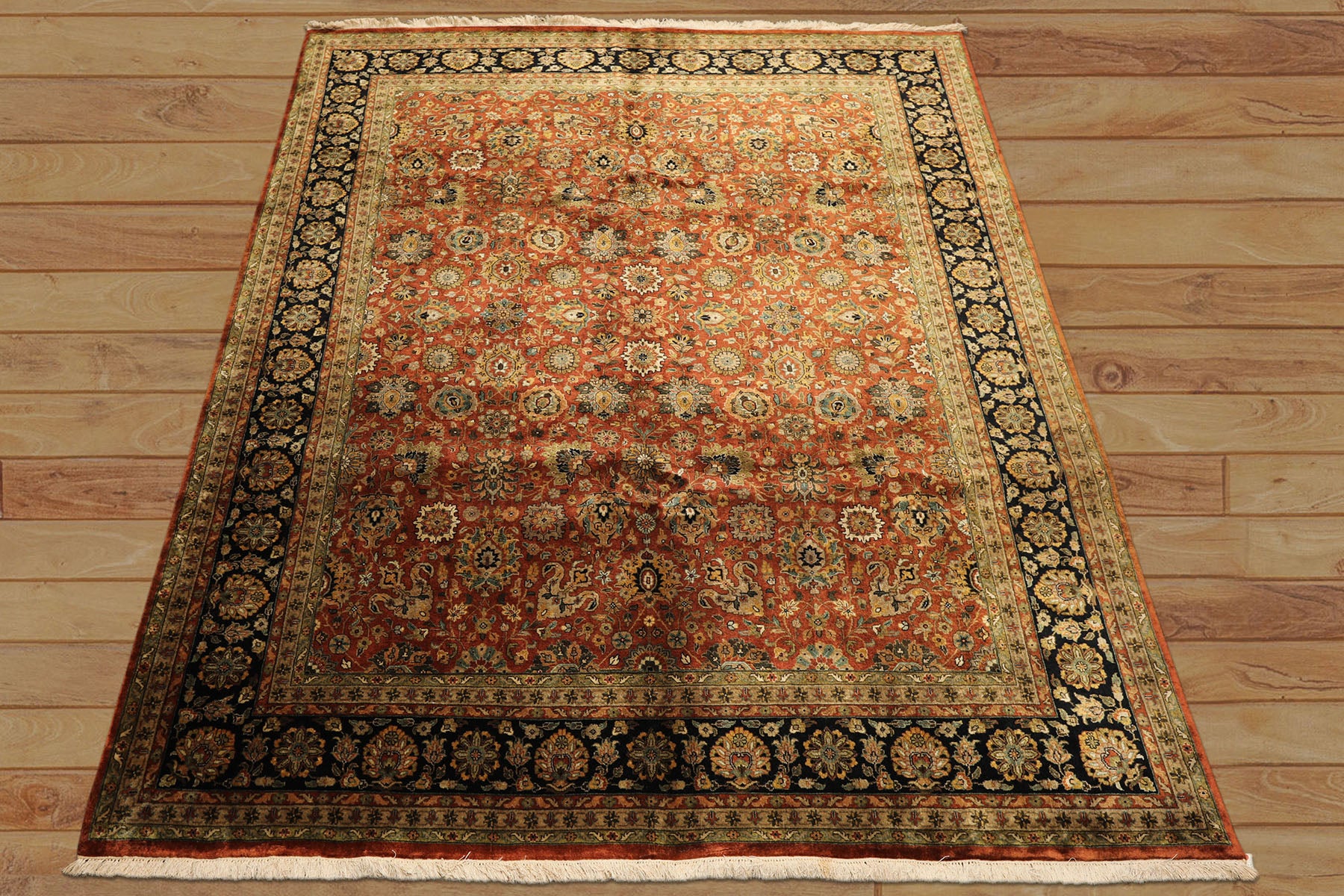 8x10 Rust, Black, Sage Color Hand Knotted Sarouk New Zealand Wool Traditional Oriental Rug