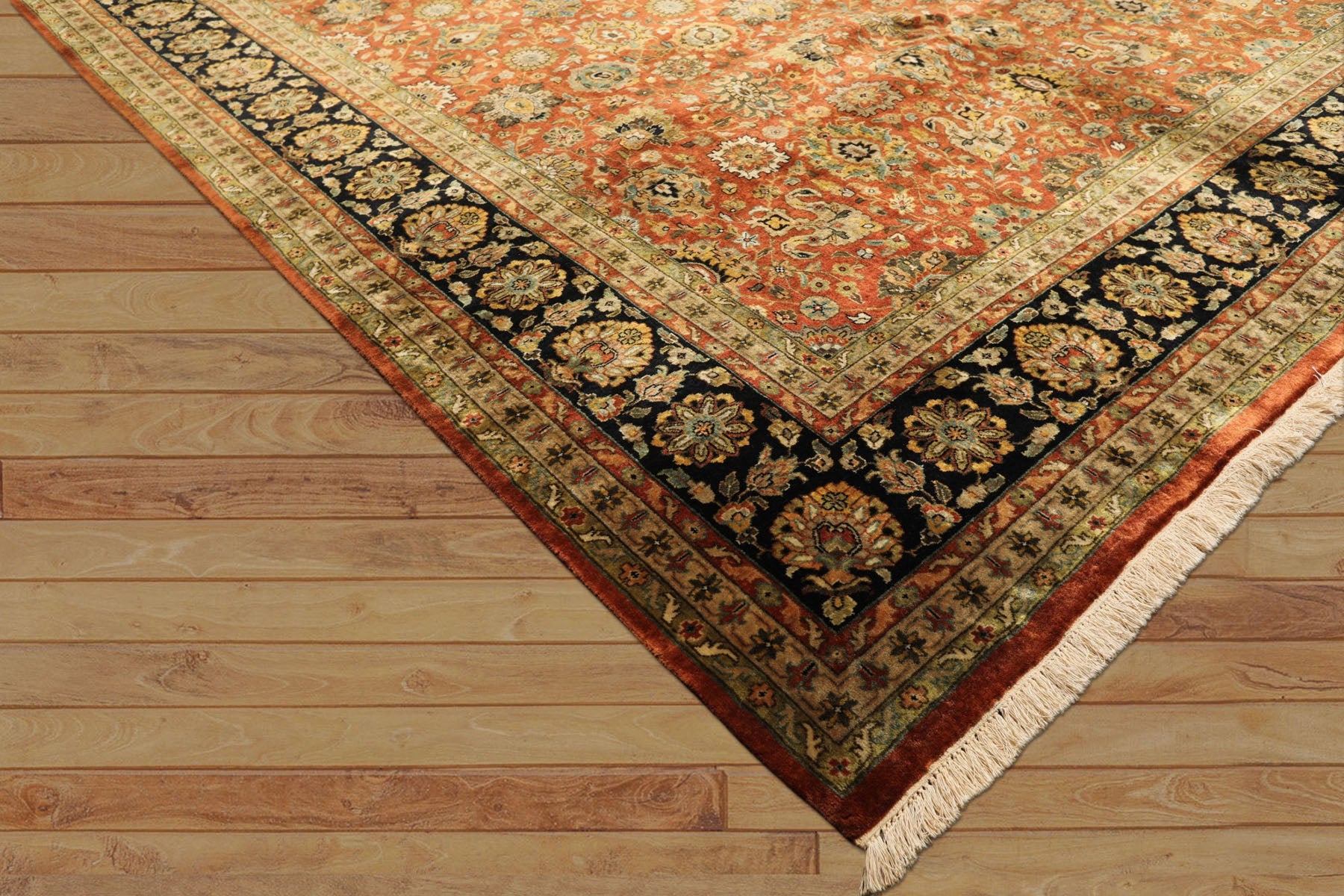 8x10 Rust, Black, Sage Color Hand Knotted Sarouk New Zealand Wool Traditional Oriental Rug