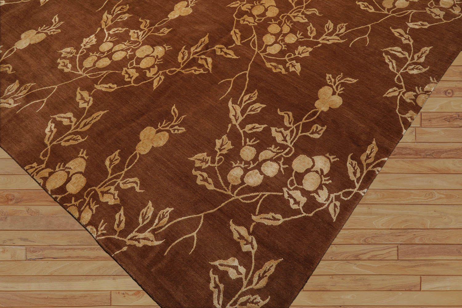 Square Brown, Light Gold, Color Hand Knotted All-Over 100% Wool Transitional Oriental Rug