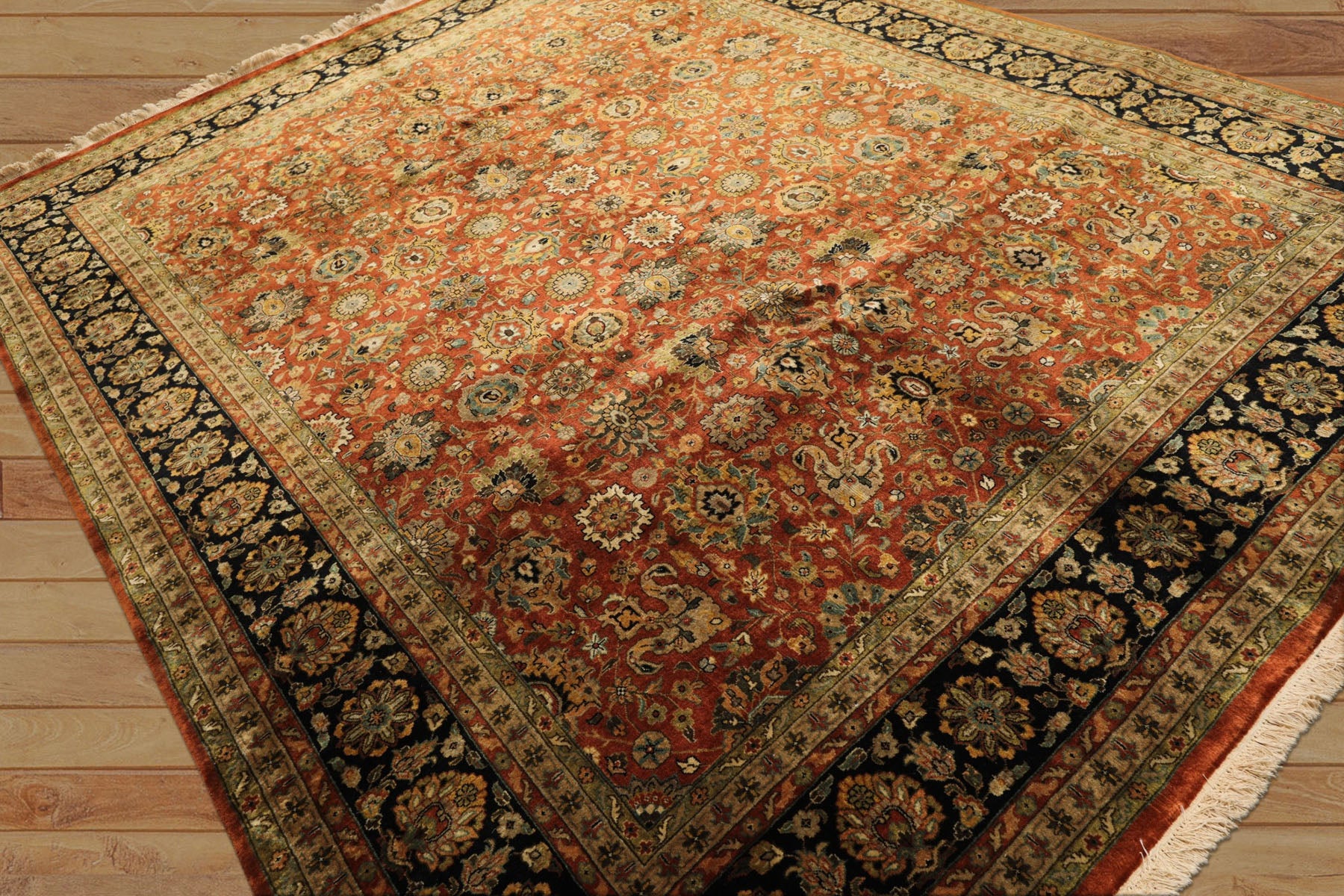 8x10 Rust, Black, Sage Color Hand Knotted Sarouk New Zealand Wool Traditional Oriental Rug