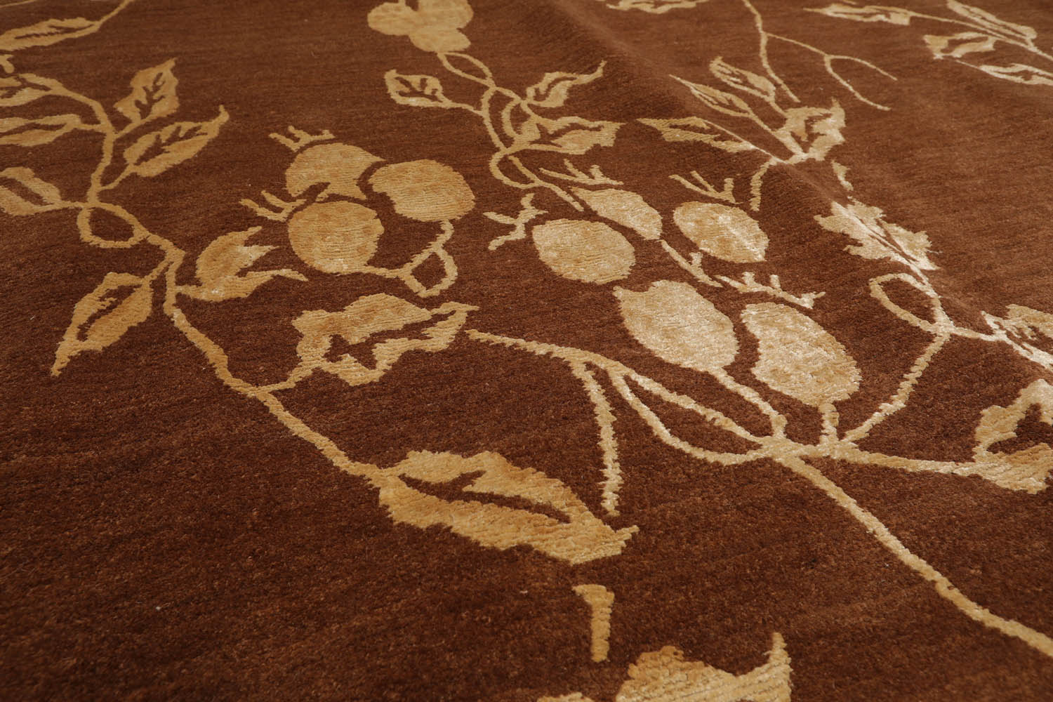 Square Brown, Light Gold, Color Hand Knotted All-Over 100% Wool Transitional Oriental Rug