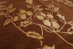 Square Brown, Light Gold, Color Hand Knotted All-Over 100% Wool Transitional Oriental Rug