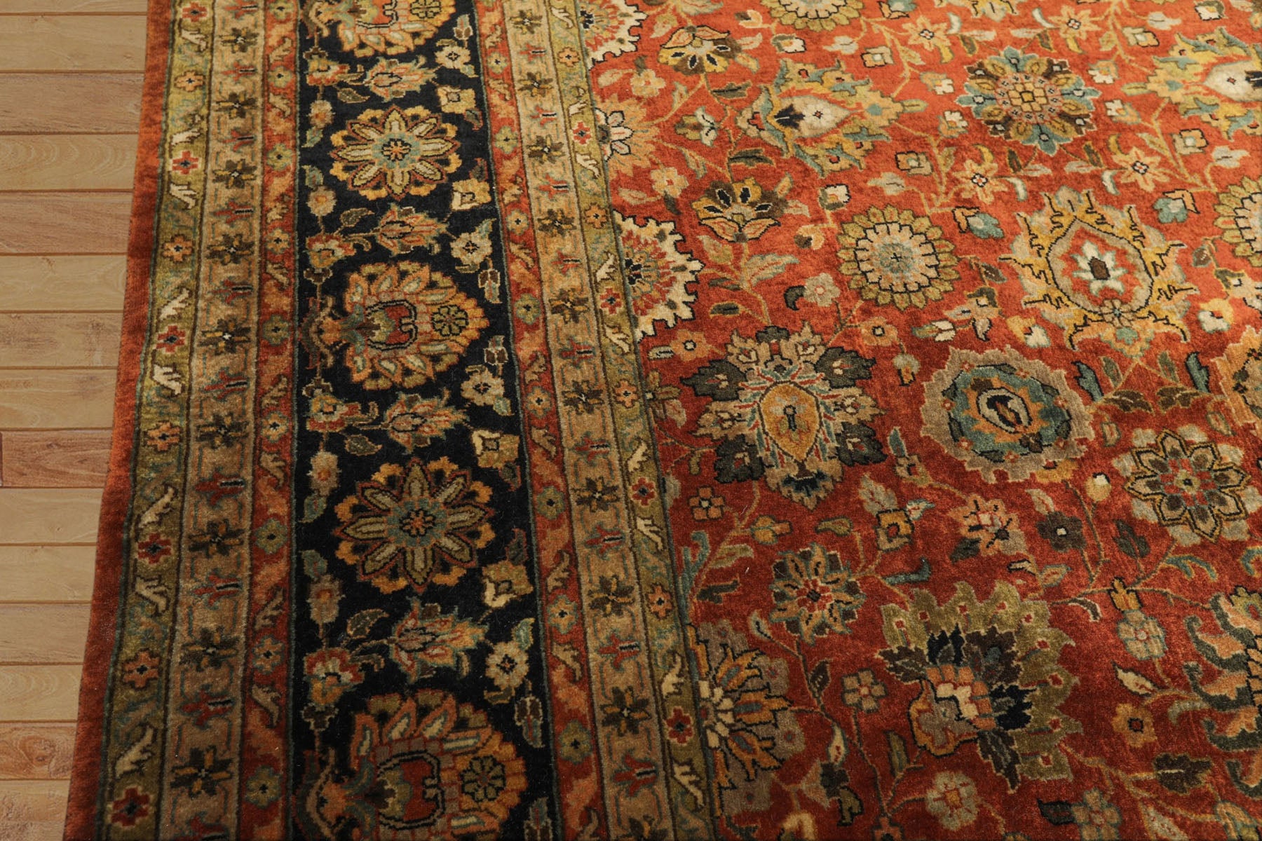 8x10 Rust, Black, Sage Color Hand Knotted Sarouk New Zealand Wool Traditional Oriental Rug