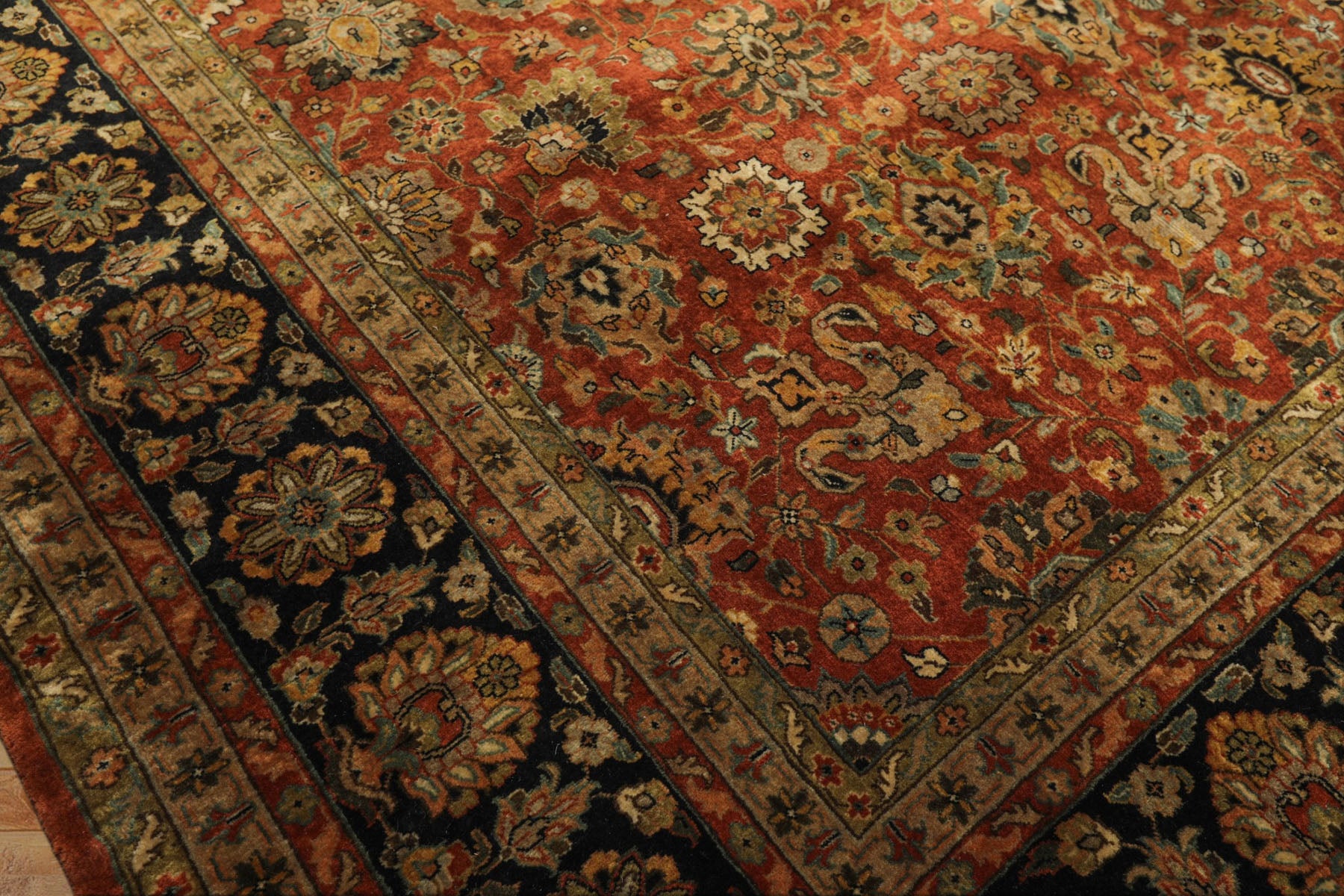 8x10 Rust, Black, Sage Color Hand Knotted Sarouk New Zealand Wool Traditional Oriental Rug