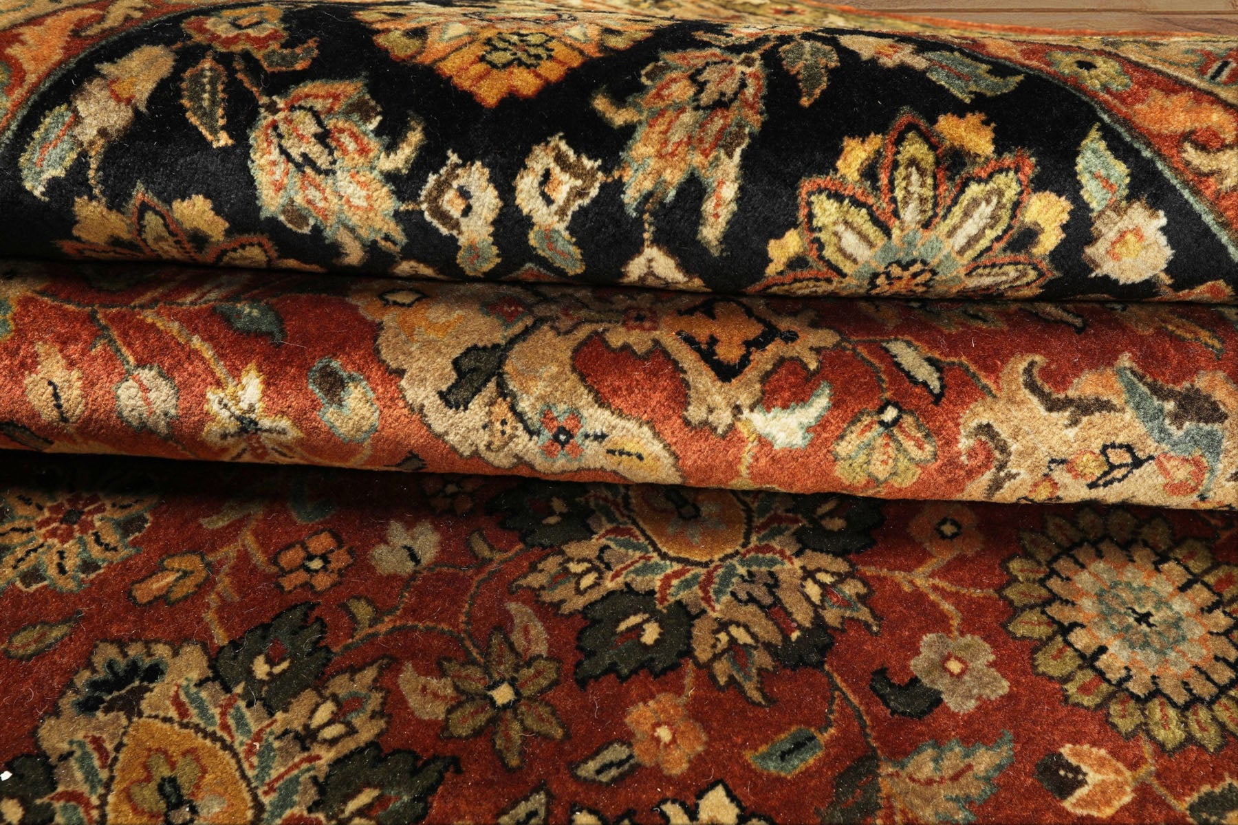 8x10 Rust, Black, Sage Color Hand Knotted Sarouk New Zealand Wool Traditional Oriental Rug