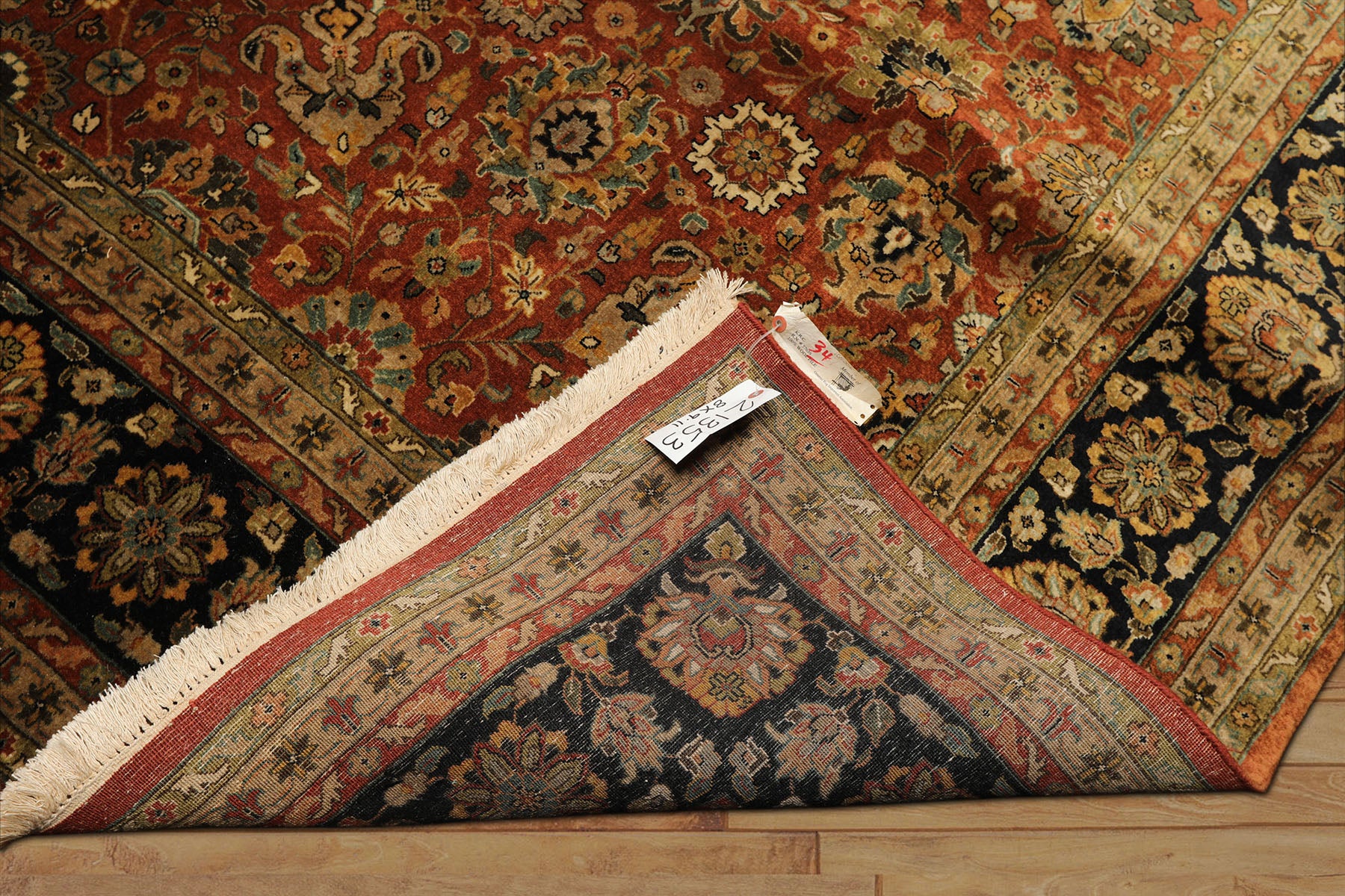 8x10 Rust, Black, Sage Color Hand Knotted Sarouk New Zealand Wool Traditional Oriental Rug