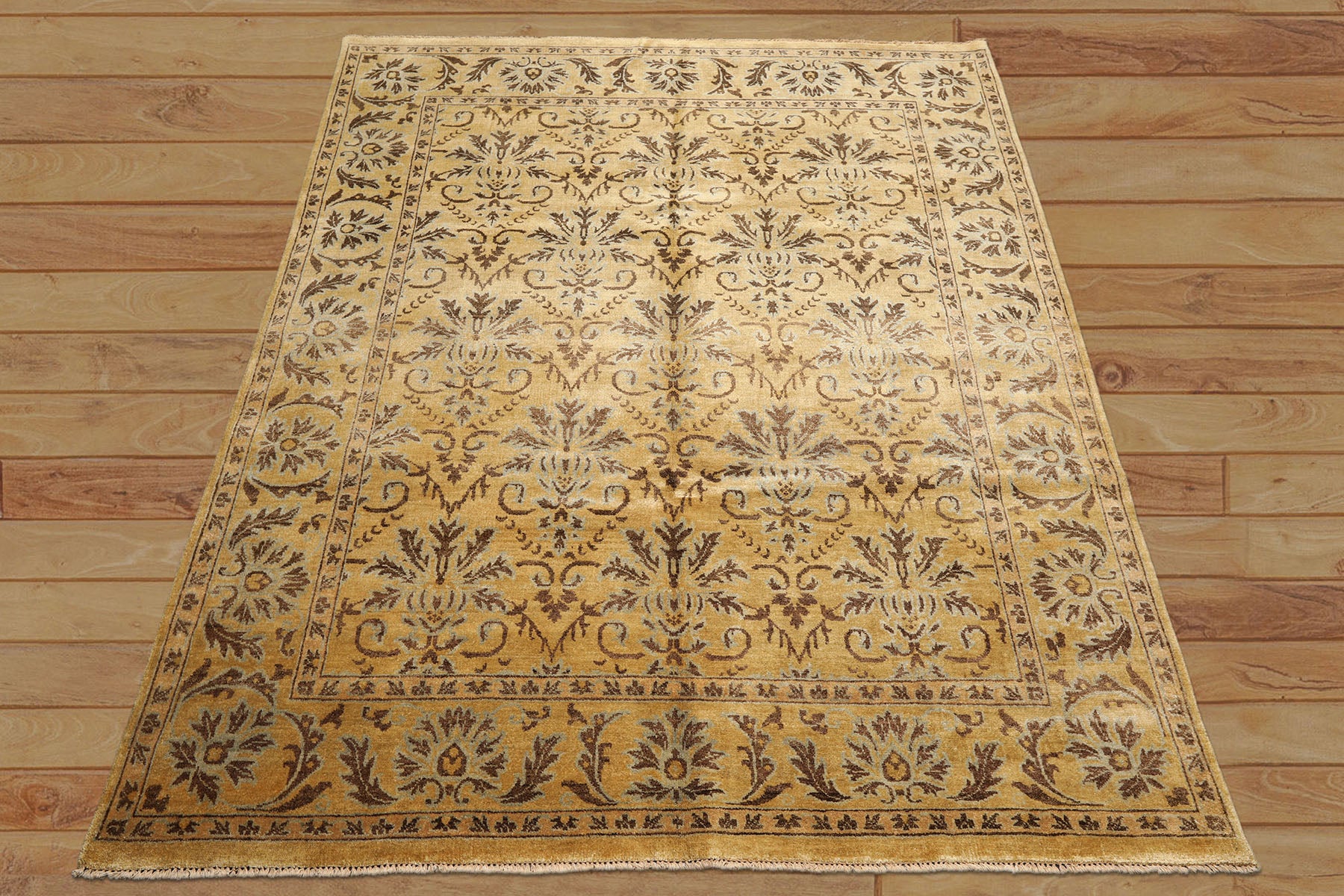 8x10 Gold, Brown, Aqua Color Hand Knotted Oushak Wool Transitional Oriental Rug