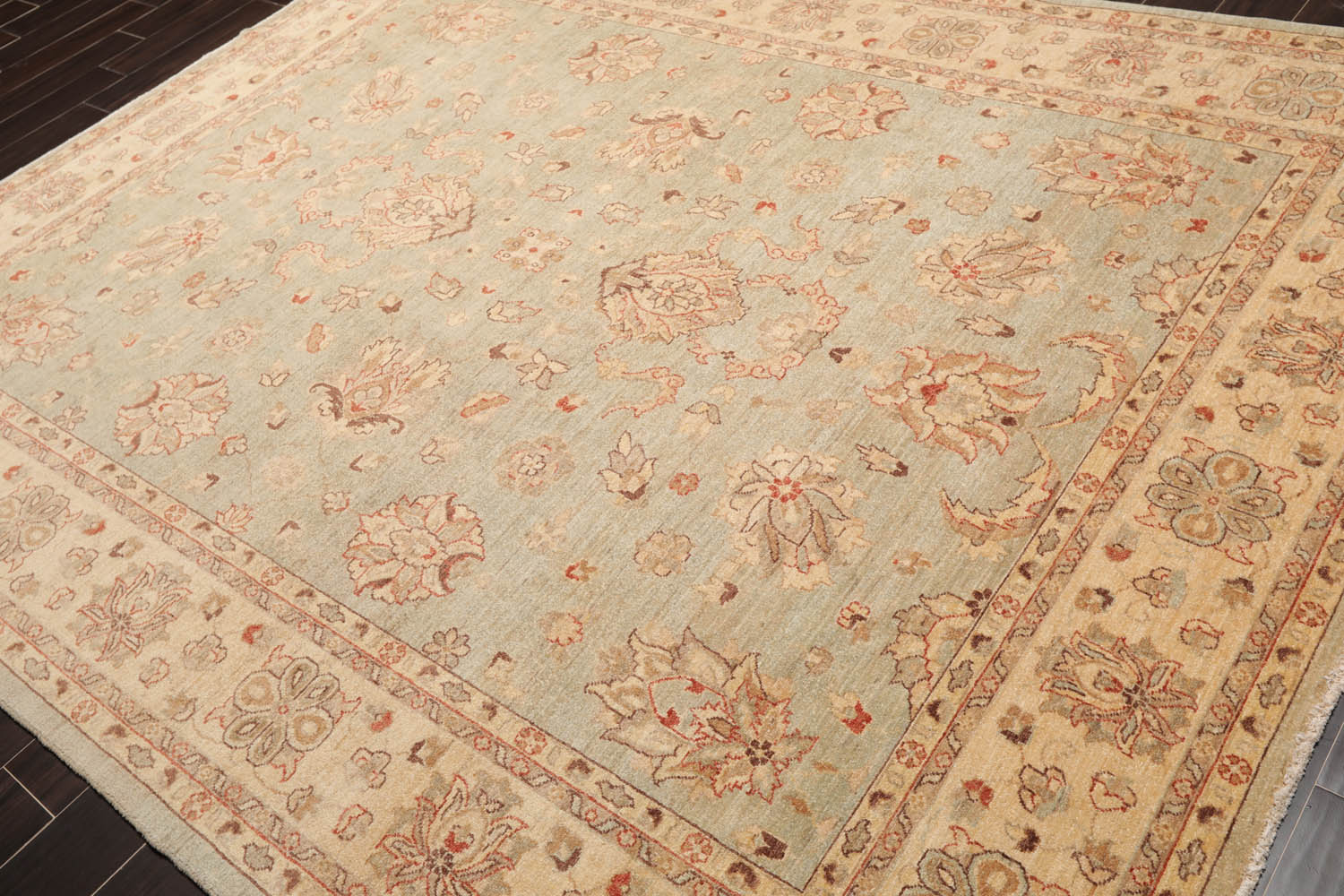 8x10 Aqua, Beige, Tan Color Hand Knotted All-Over 100% Wool Traditional-Persian/Oriental Oriental Rug