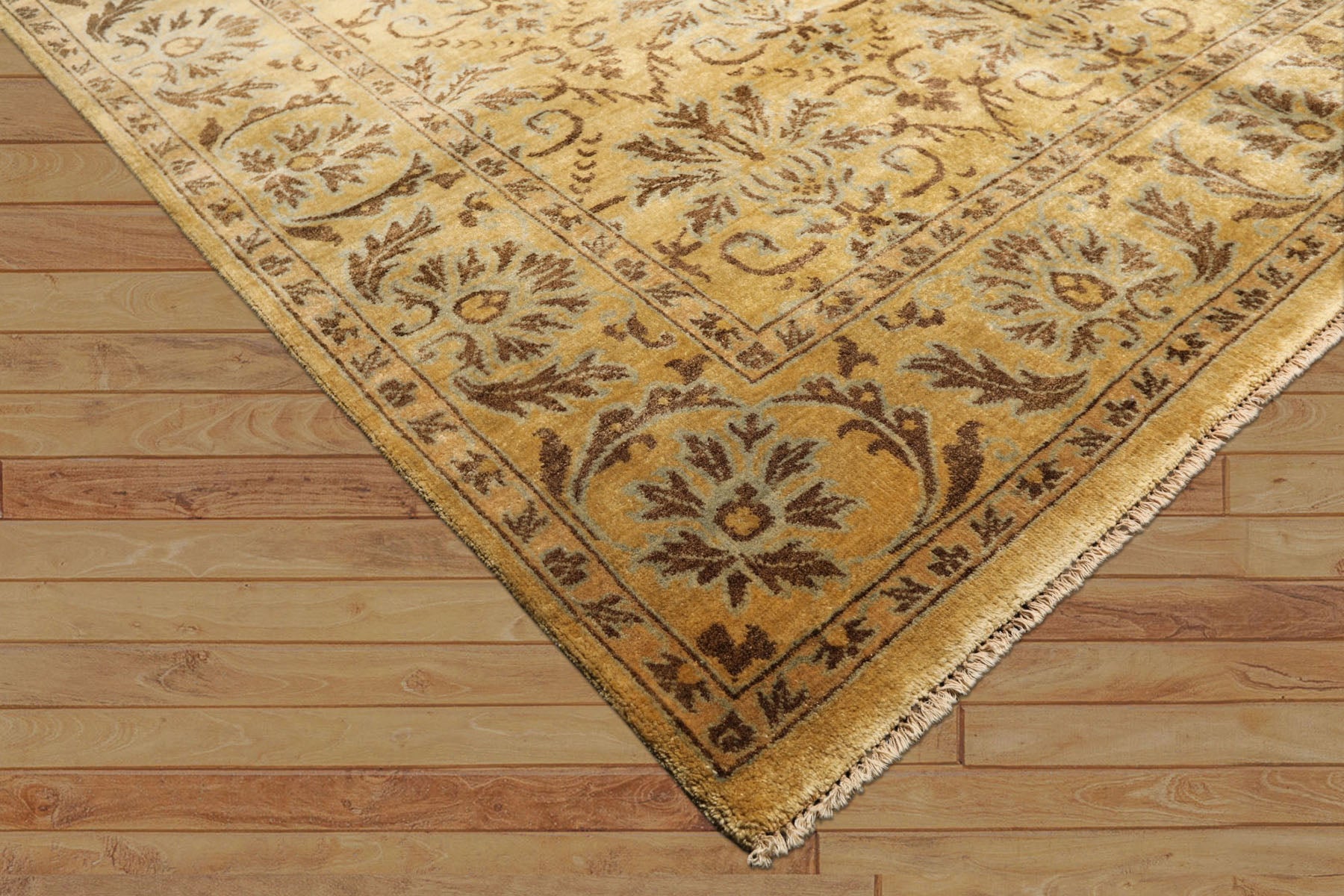8x10 Gold, Brown, Aqua Color Hand Knotted Oushak Wool Transitional Oriental Rug