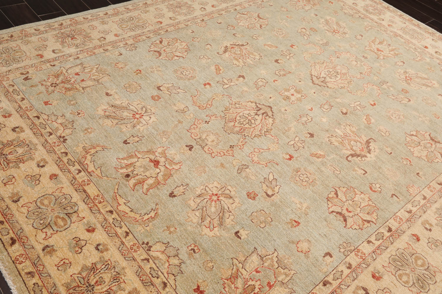 8x10 Aqua, Beige, Tan Color Hand Knotted All-Over 100% Wool Traditional-Persian/Oriental Oriental Rug