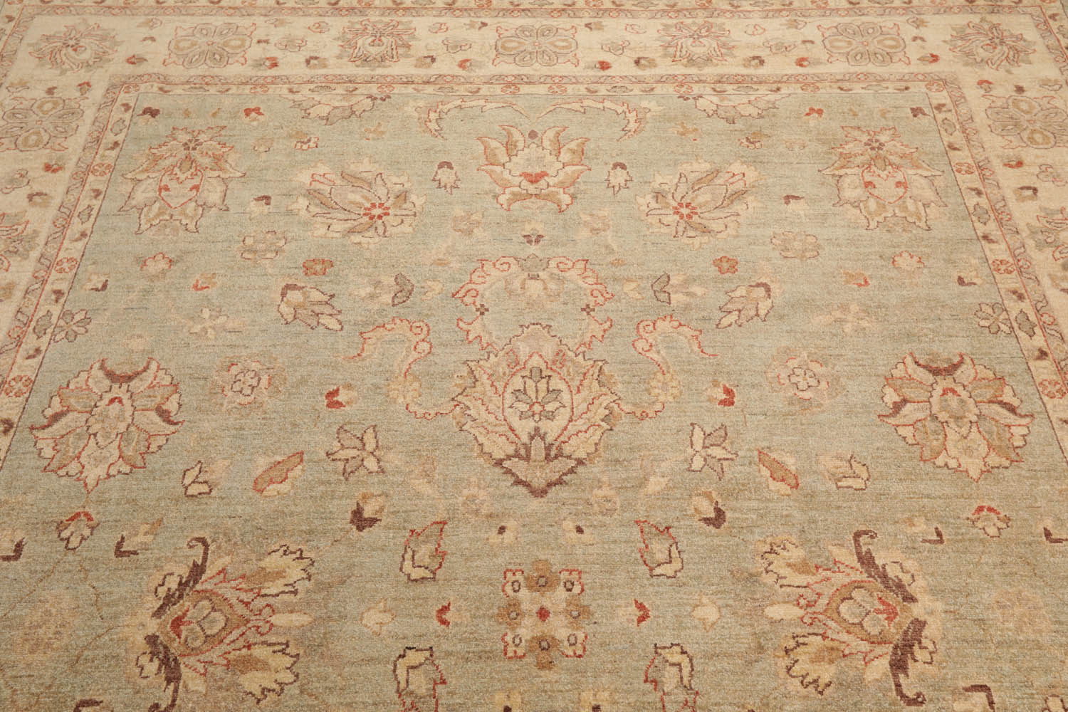 8x10 Aqua, Beige, Tan Color Hand Knotted All-Over 100% Wool Traditional-Persian/Oriental Oriental Rug