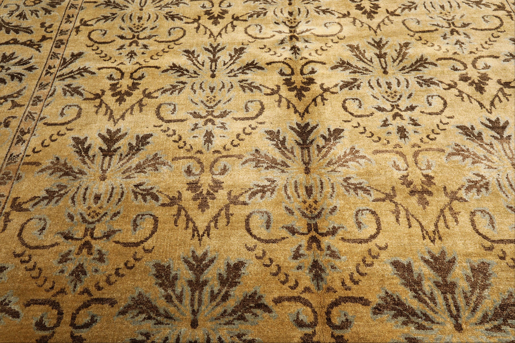 8x10 Gold, Brown, Aqua Color Hand Knotted Oushak Wool Transitional Oriental Rug