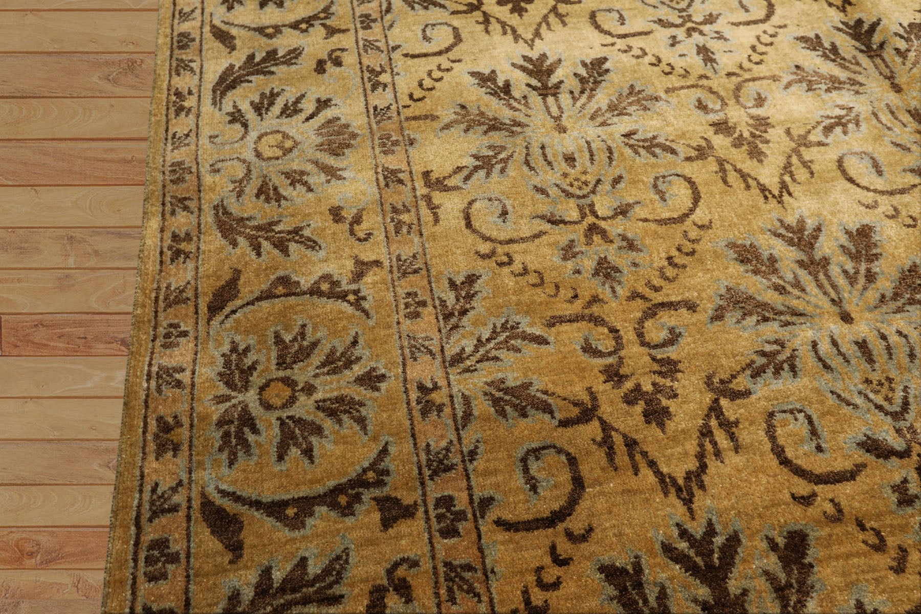 8x10 Gold, Brown, Aqua Color Hand Knotted Oushak Wool Transitional Oriental Rug