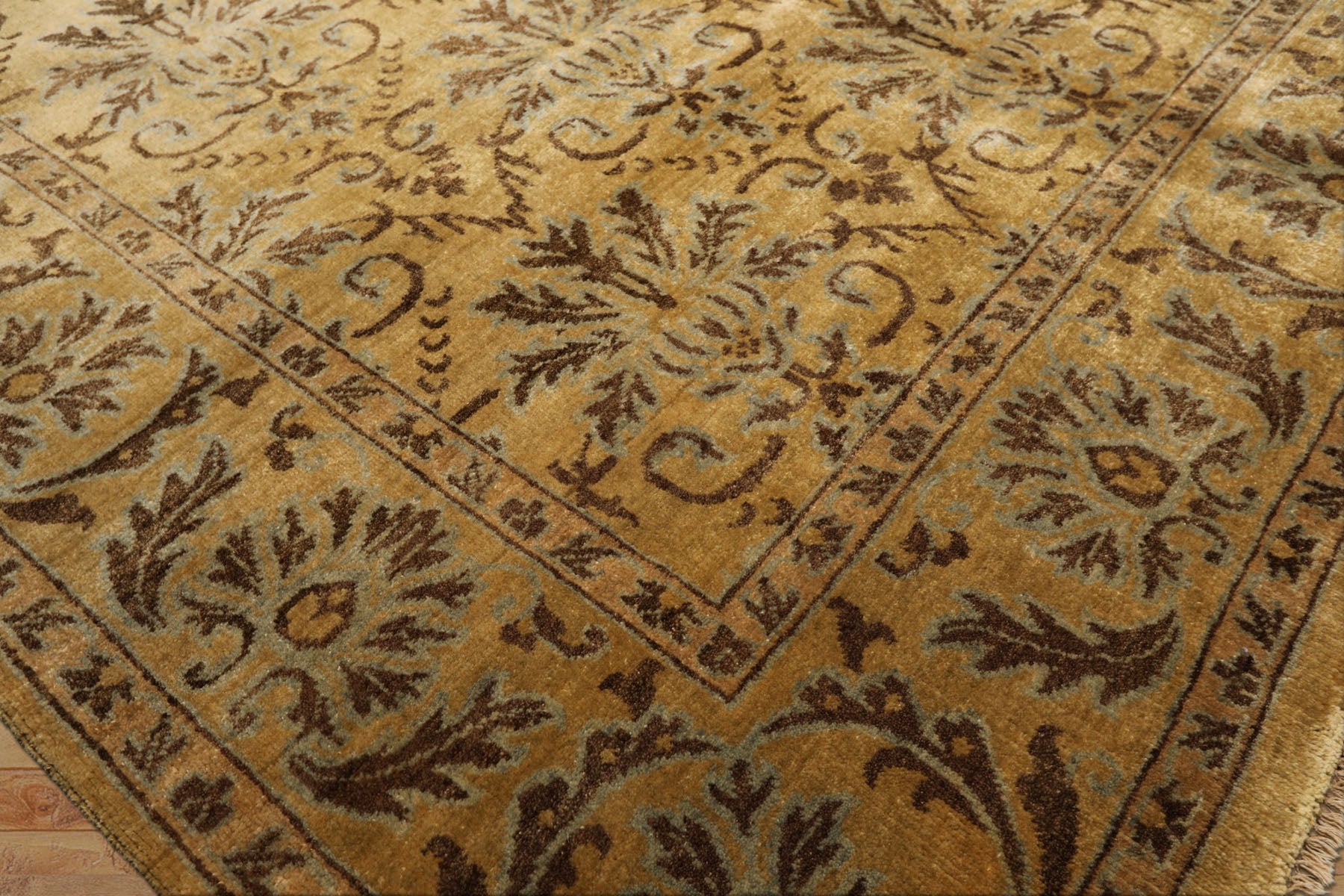 8x10 Gold, Brown, Aqua Color Hand Knotted Oushak Wool Transitional Oriental Rug