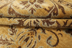 8x10 Gold, Brown, Aqua Color Hand Knotted Oushak Wool Transitional Oriental Rug