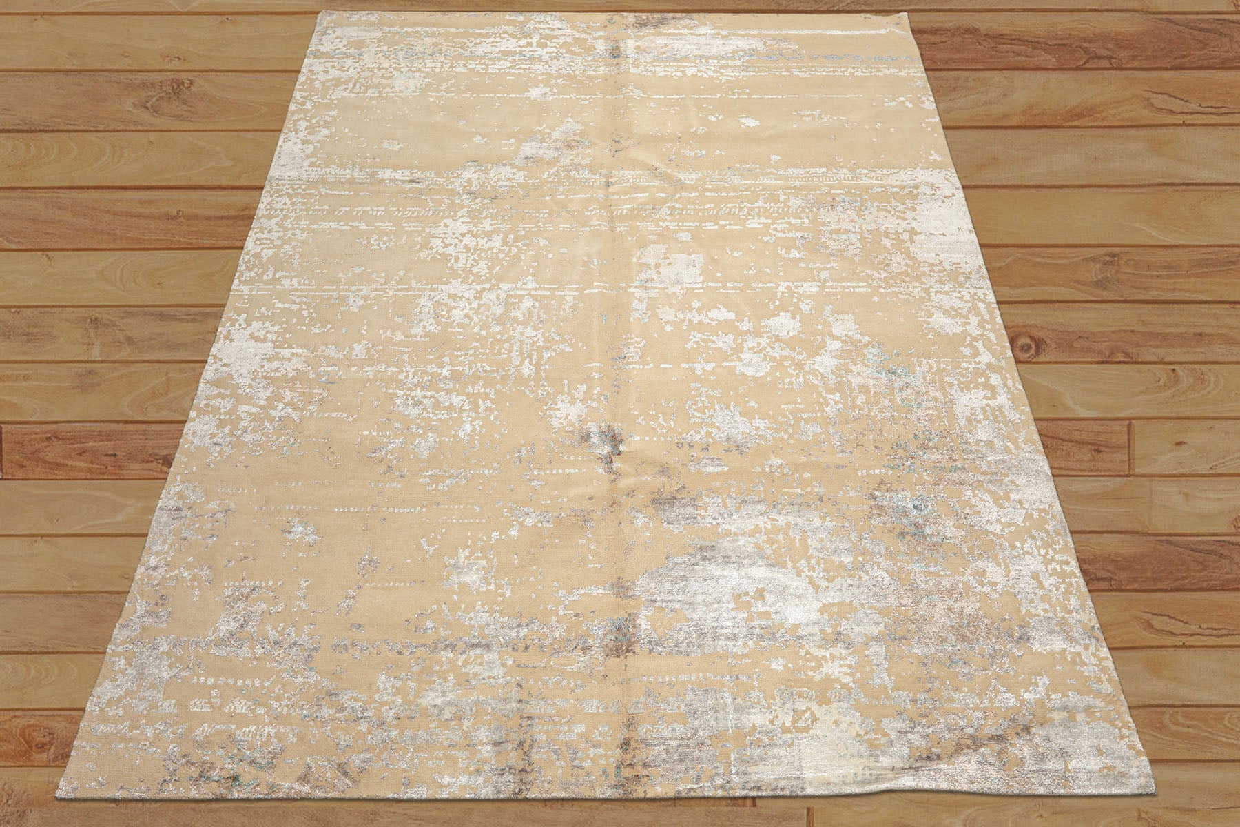 8x10 Ivory, Silver, Gray Color Hand Knotted Sherpa Tibetan Wool & Bamboo Silk Modern & Contemporary Oriental Rug