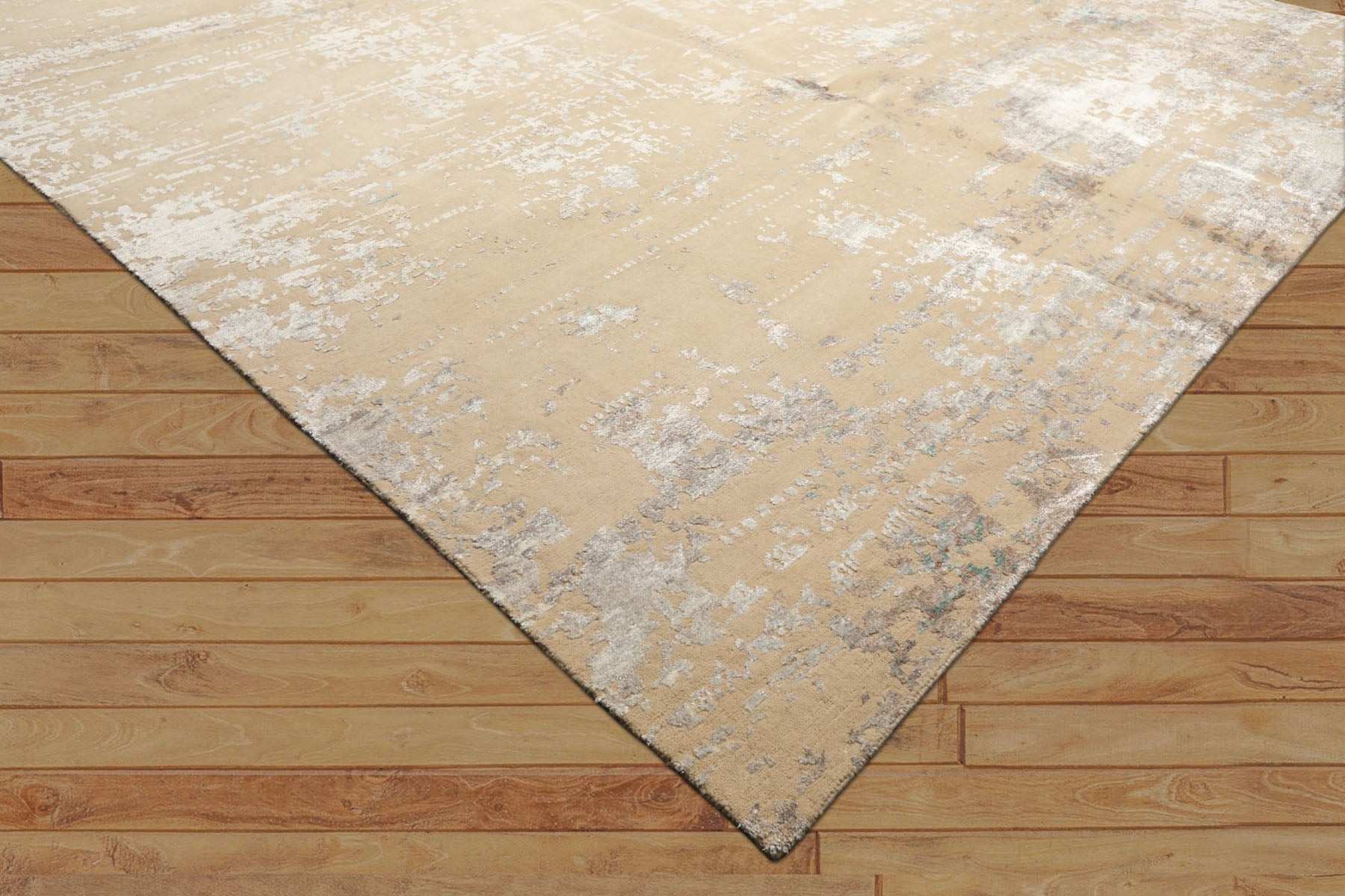 8x10 Ivory, Silver, Gray Color Hand Knotted Sherpa Tibetan Wool & Bamboo Silk Modern & Contemporary Oriental Rug
