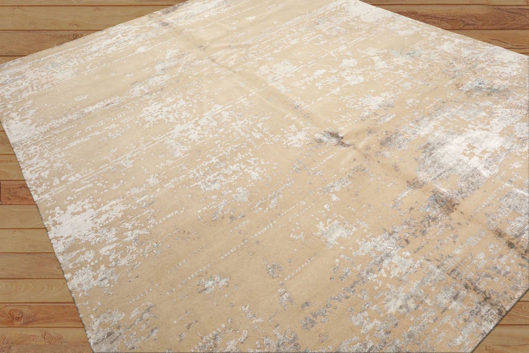 8x10 Ivory, Silver, Gray Color Hand Knotted Sherpa Tibetan Wool & Bamboo Silk Modern & Contemporary Oriental Rug