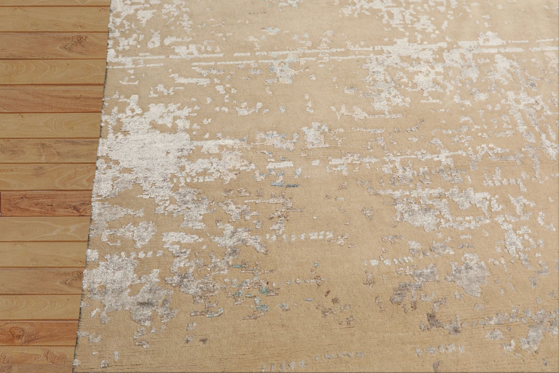 8x10 Ivory, Silver, Gray Color Hand Knotted Sherpa Tibetan Wool & Bamboo Silk Modern & Contemporary Oriental Rug