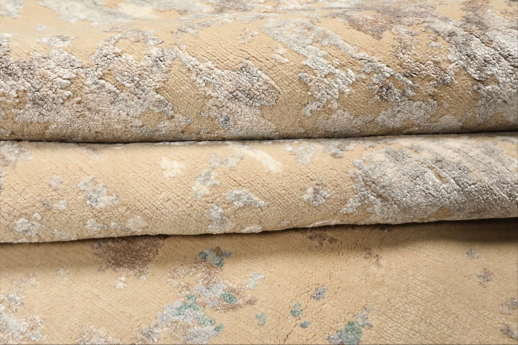 8x10 Ivory, Silver, Gray Color Hand Knotted Sherpa Tibetan Wool & Bamboo Silk Modern & Contemporary Oriental Rug