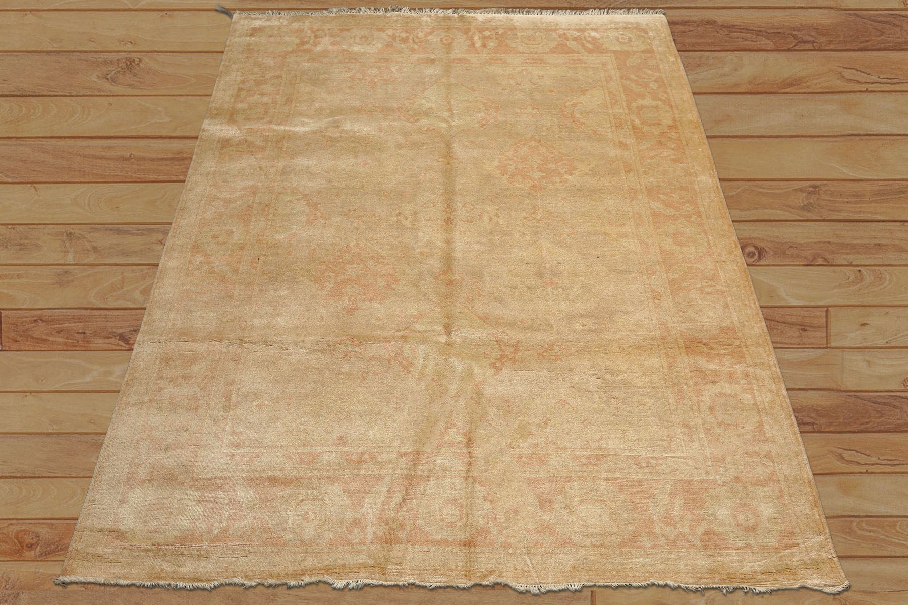 8x10 Beige, Blush, Light Gold Color Hand Knotted Oushak Wool Traditional Oriental Rug
