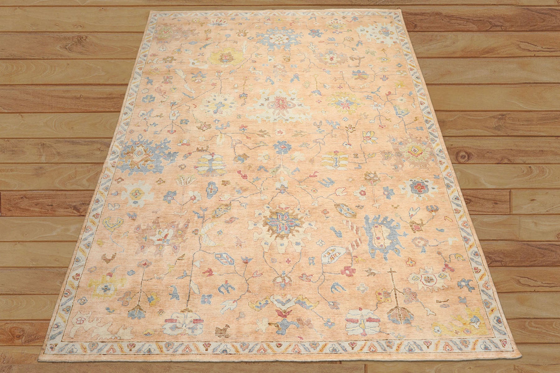 9x12 Blush, Aqua, Gold Color Hand Knotted Oushak Wool Traditional Oriental Rug