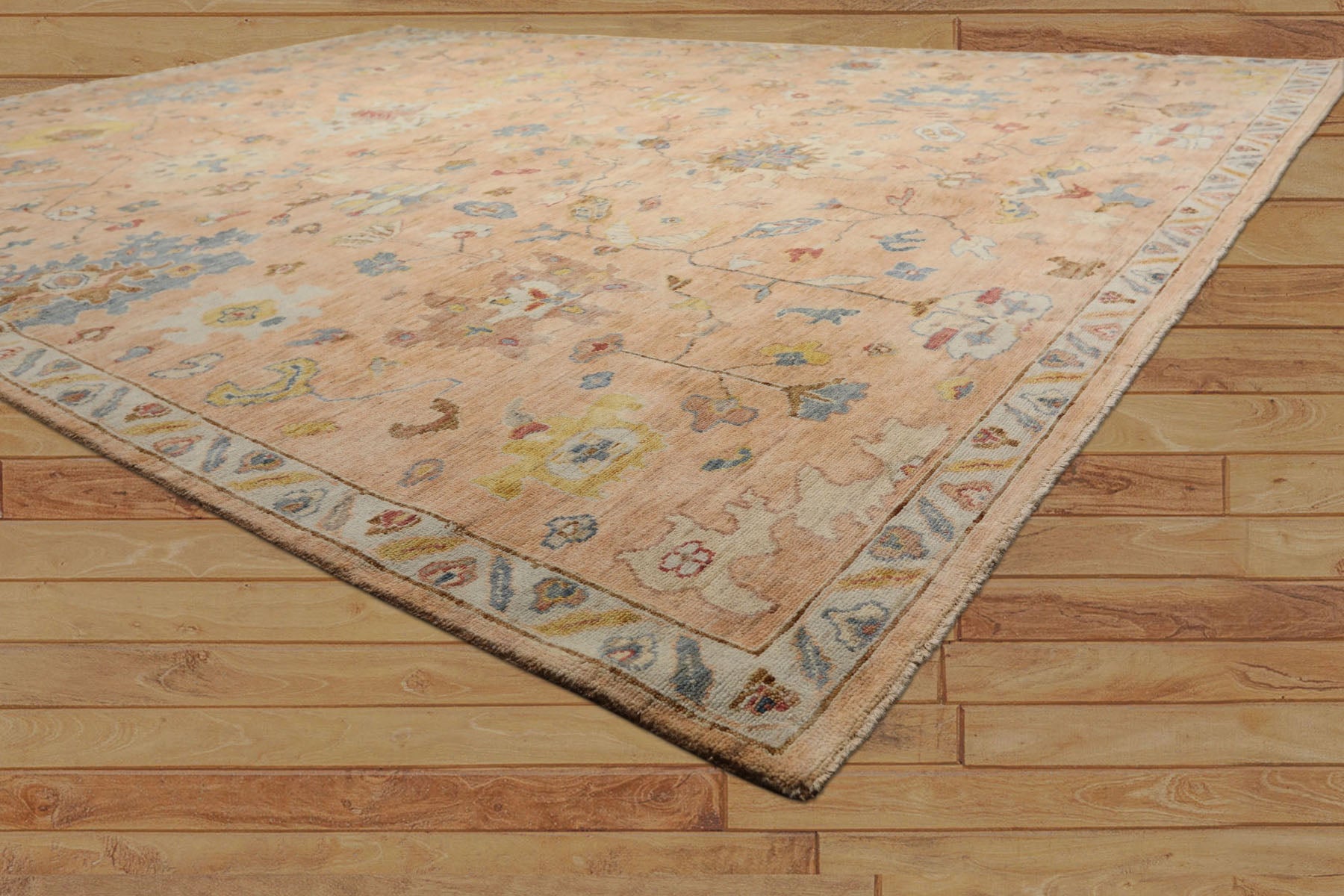 9x12 Blush, Aqua, Gold Color Hand Knotted Oushak Wool Traditional Oriental Rug