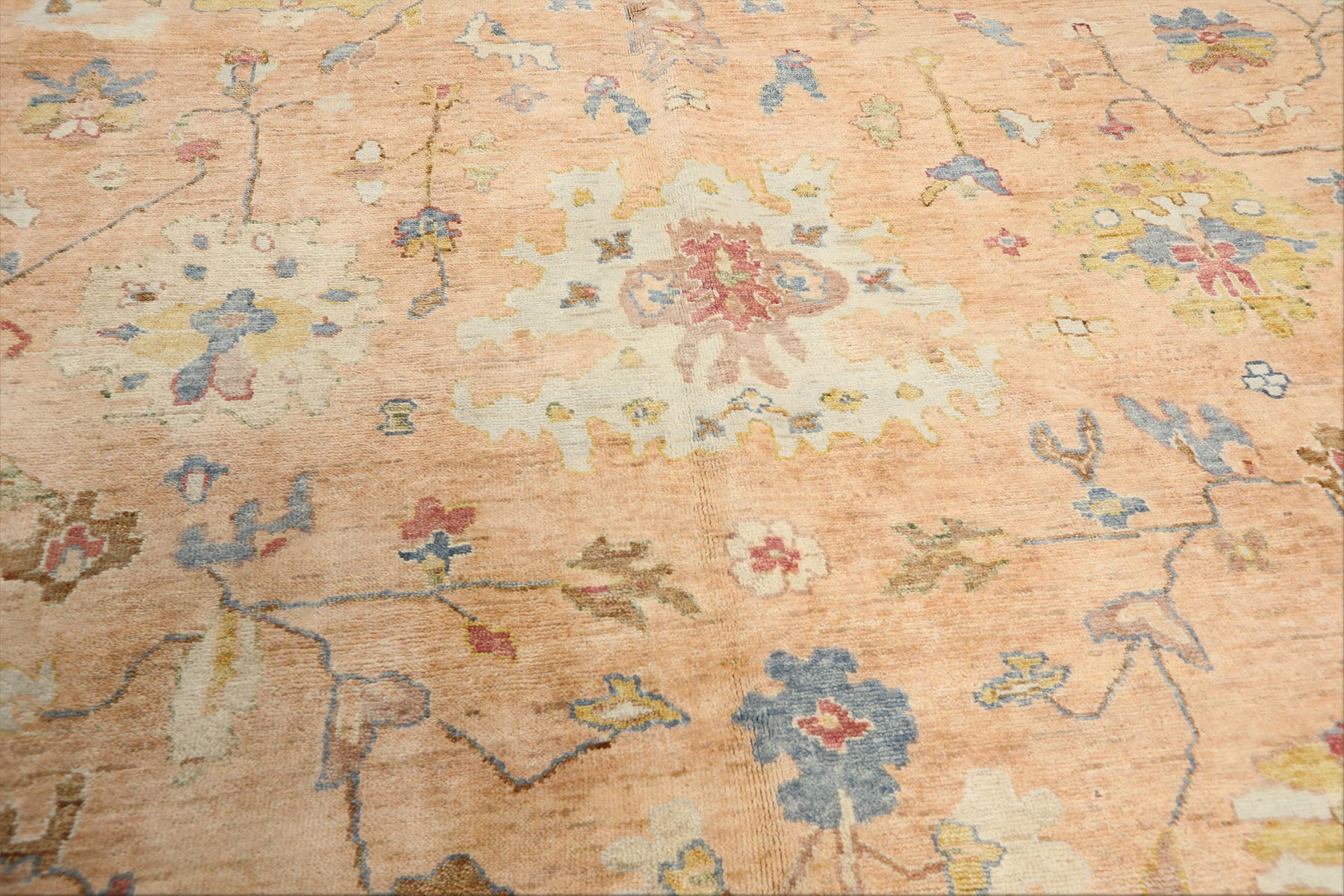 9x12 Blush, Aqua, Gold Color Hand Knotted Oushak Wool Traditional Oriental Rug
