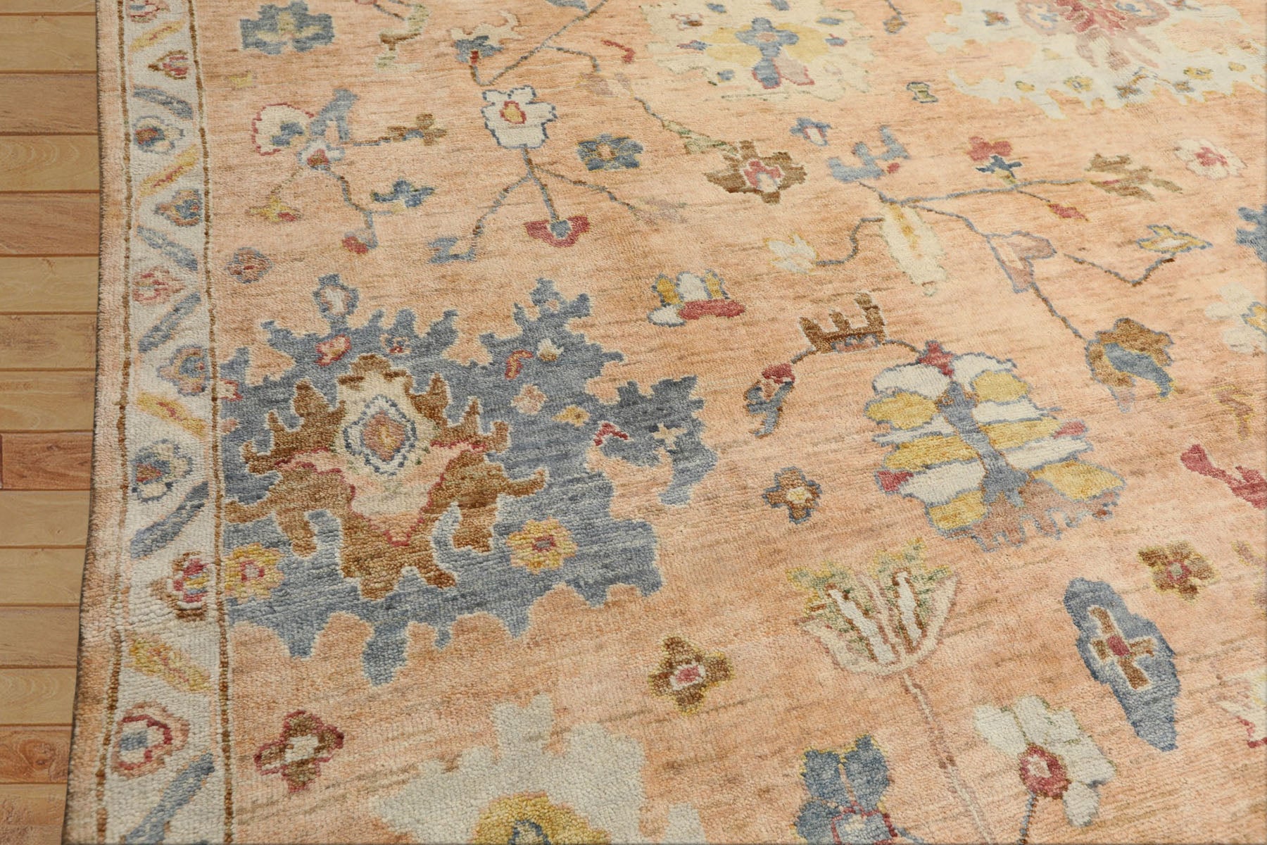 9x12 Blush, Aqua, Gold Color Hand Knotted Oushak Wool Traditional Oriental Rug