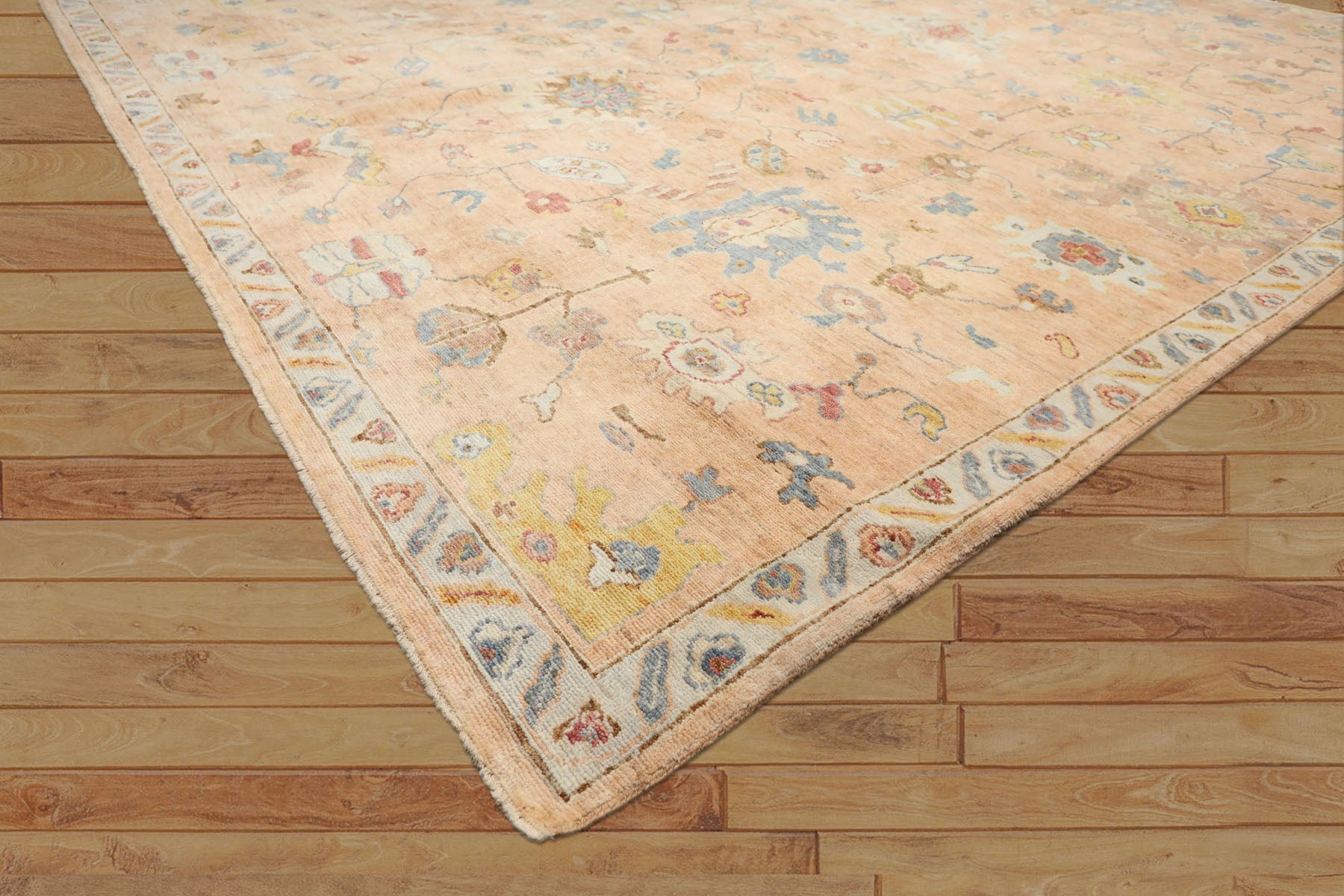 9x12 Blush, Aqua, Gold Color Hand Knotted Oushak Wool Traditional Oriental Rug