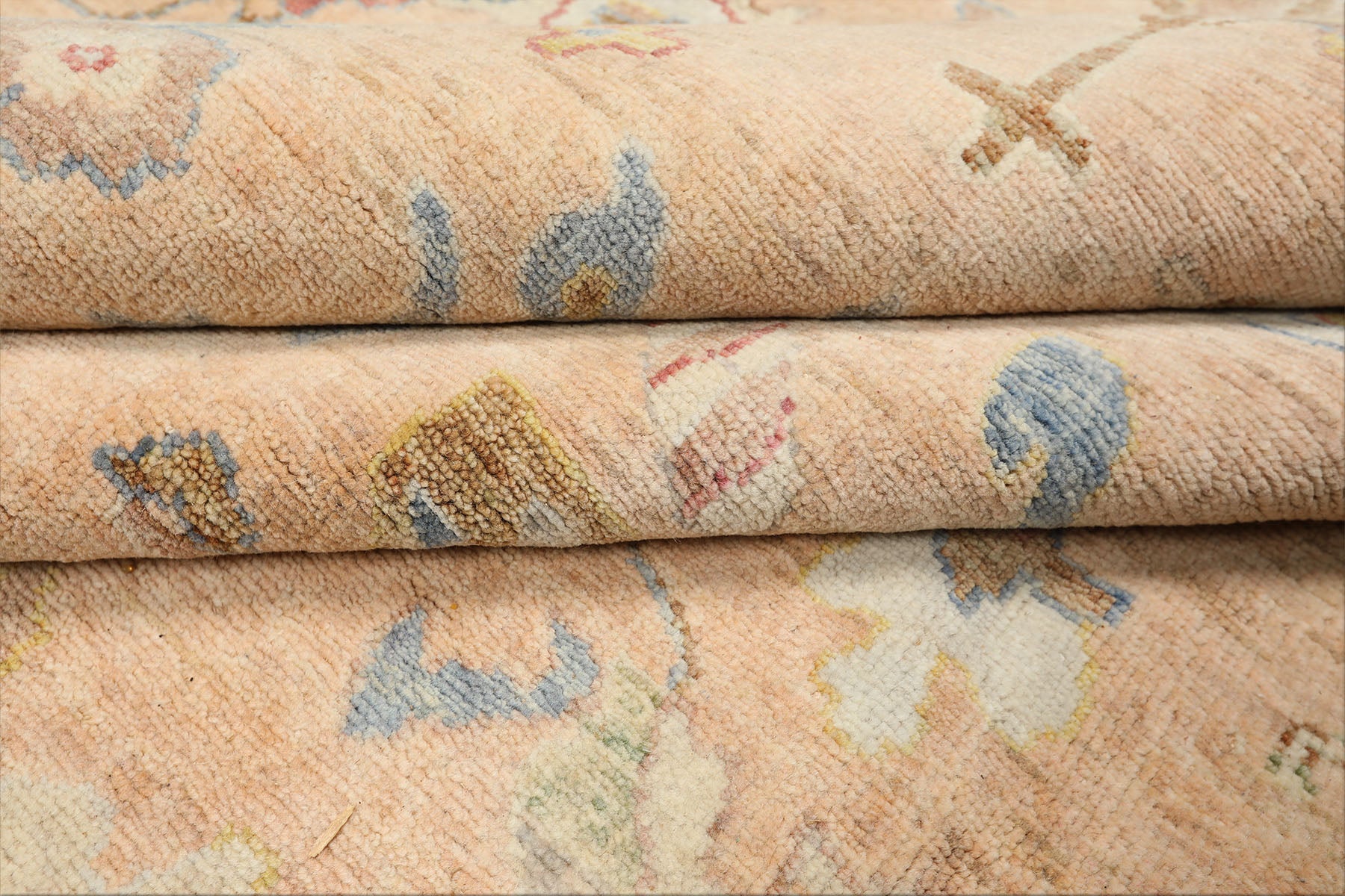 9x12 Blush, Aqua, Gold Color Hand Knotted Oushak Wool Traditional Oriental Rug