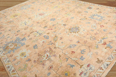 9x12 Blush, Aqua, Gold Color Hand Knotted Oushak Wool Traditional Oriental Rug